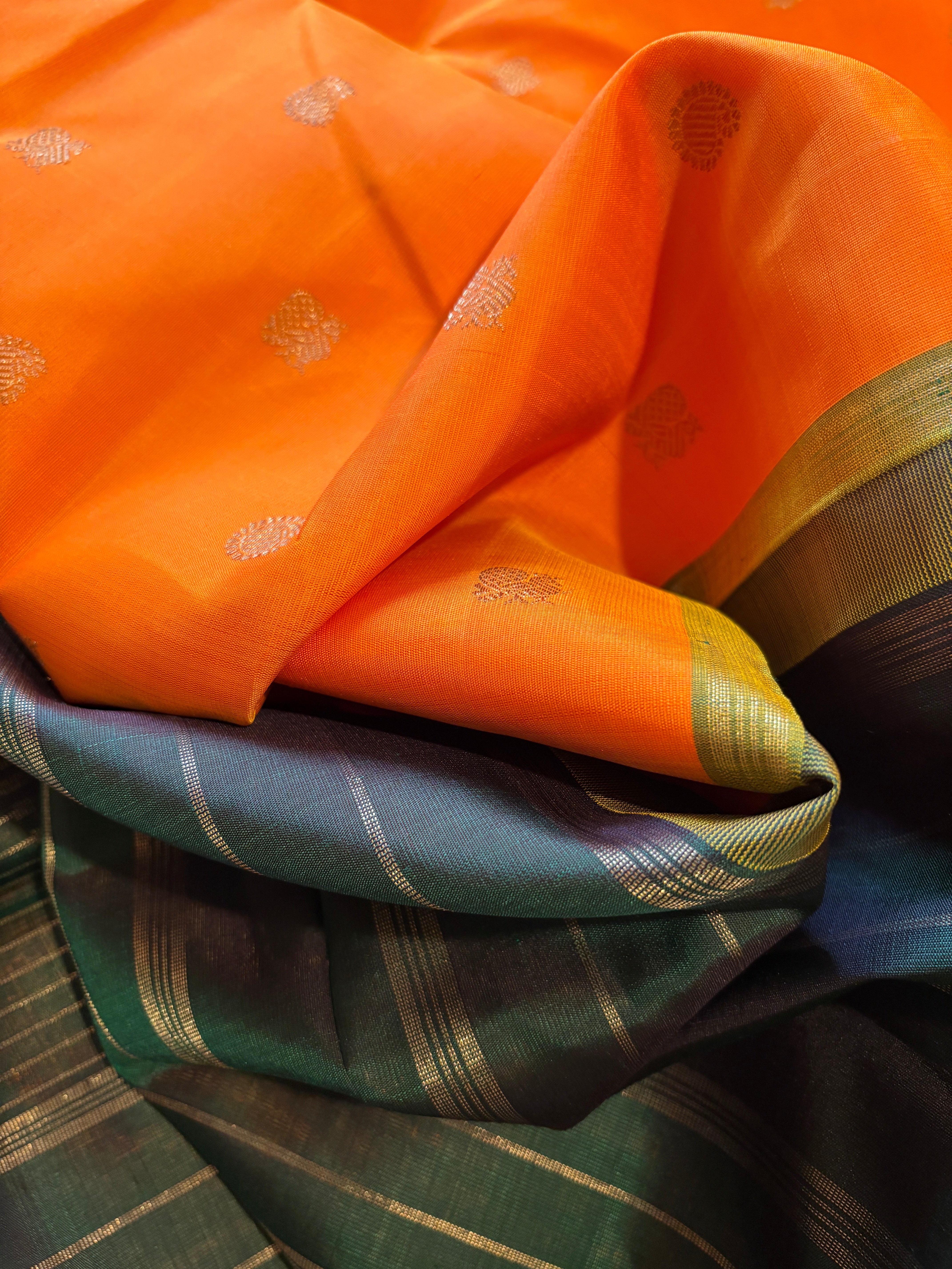 Mambazha Manjal Korvai Kanjivaram Silk Saree with Dark green Reku border - RK0334