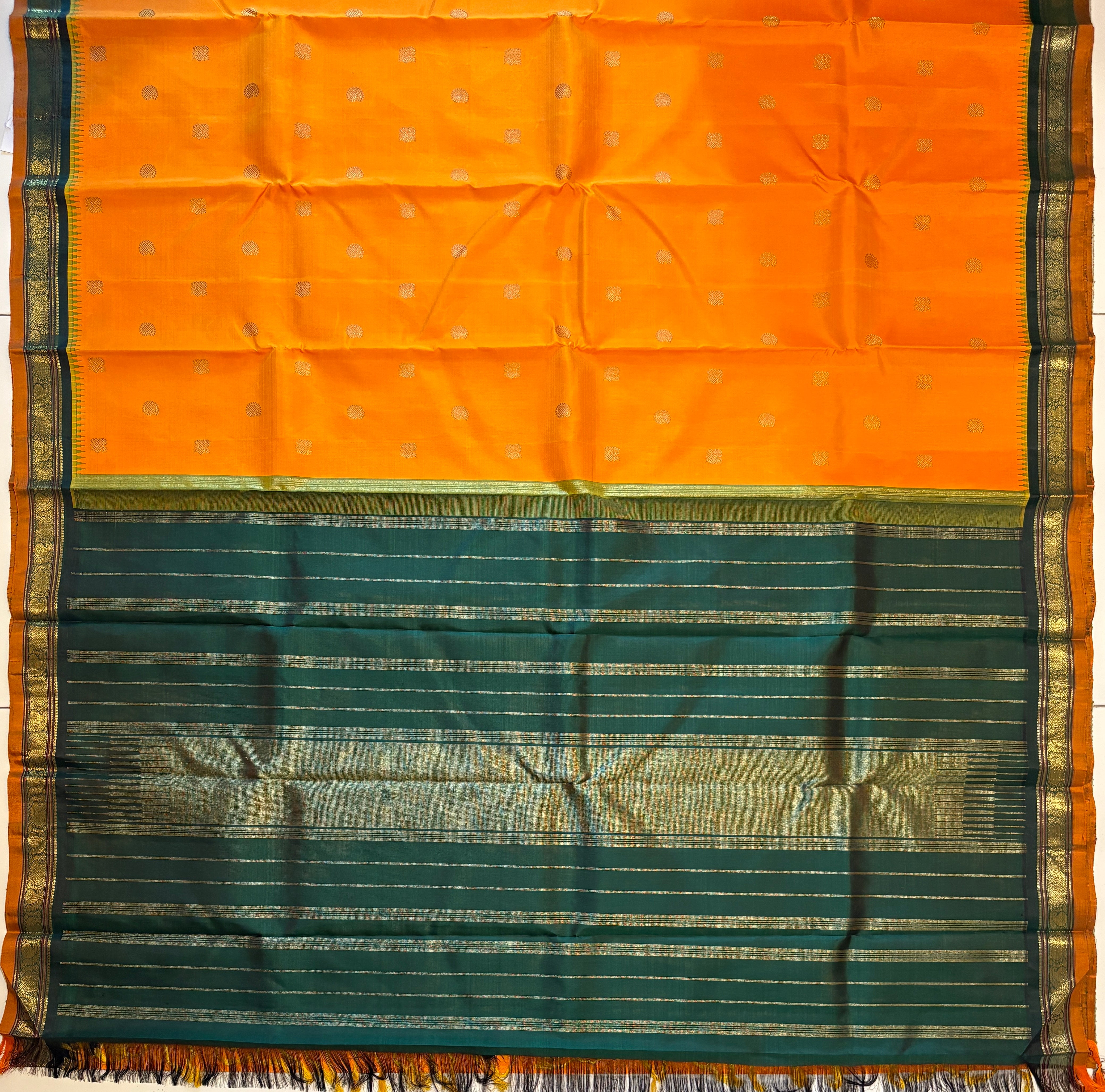 Mambazha Manjal Korvai Kanjivaram Silk Saree with Dark green Reku border - RK0334