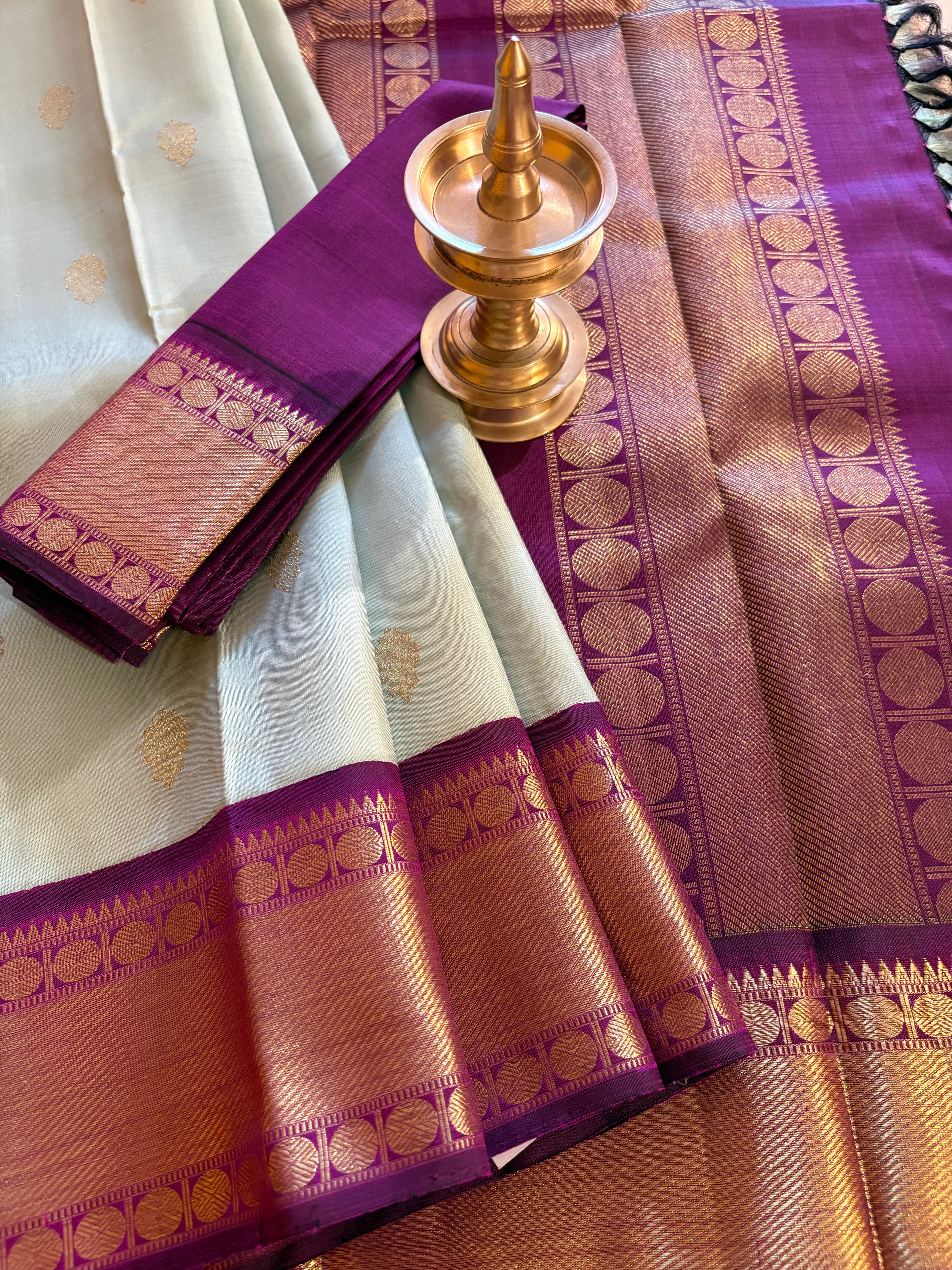 Dusty Elaichi Green Korvai Kanjivaram as Silk Saree with Wine border - RK0259