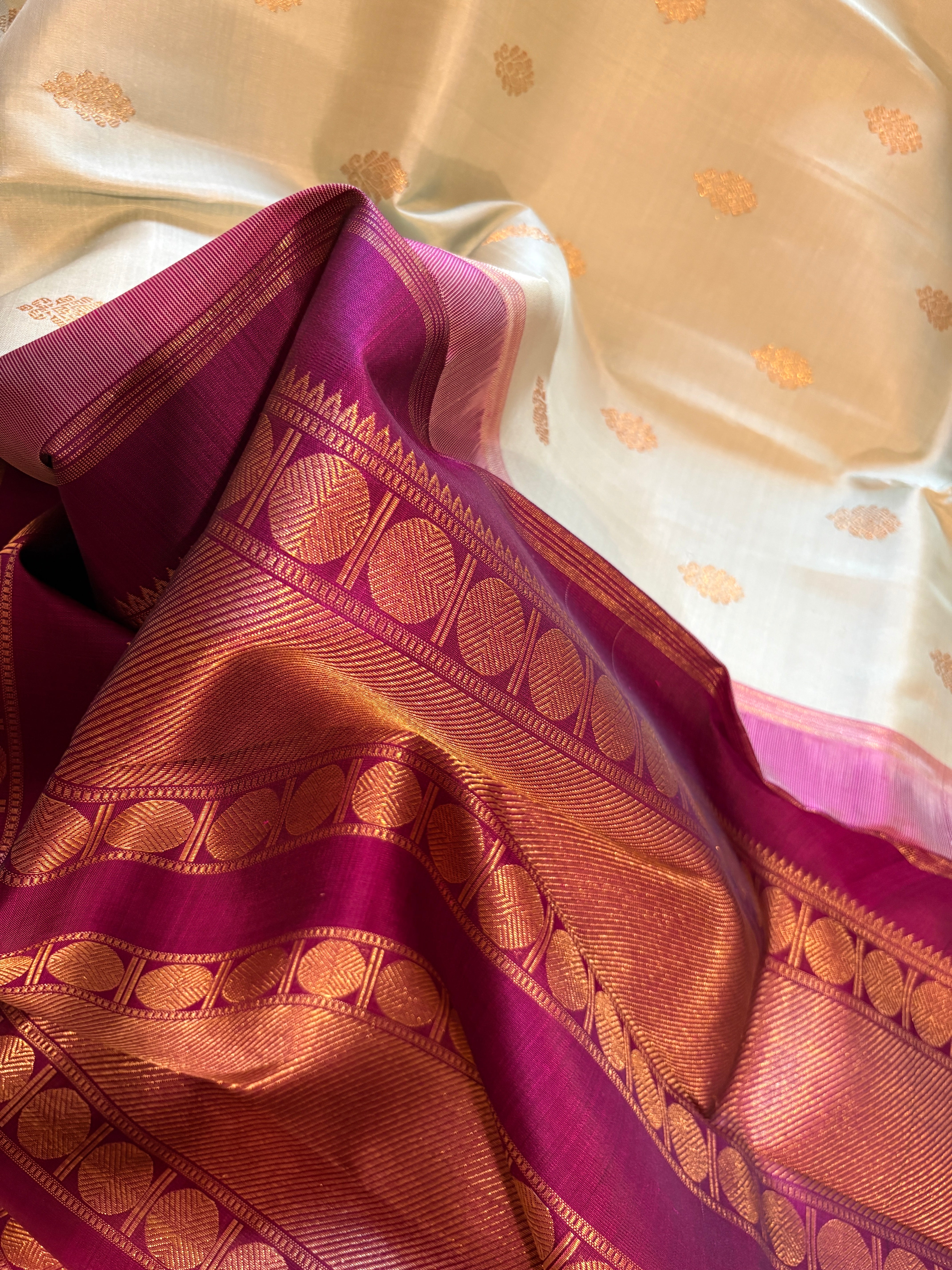 Dusty Elaichi Green Korvai Kanjivaram as Silk Saree with Wine border - RK0259