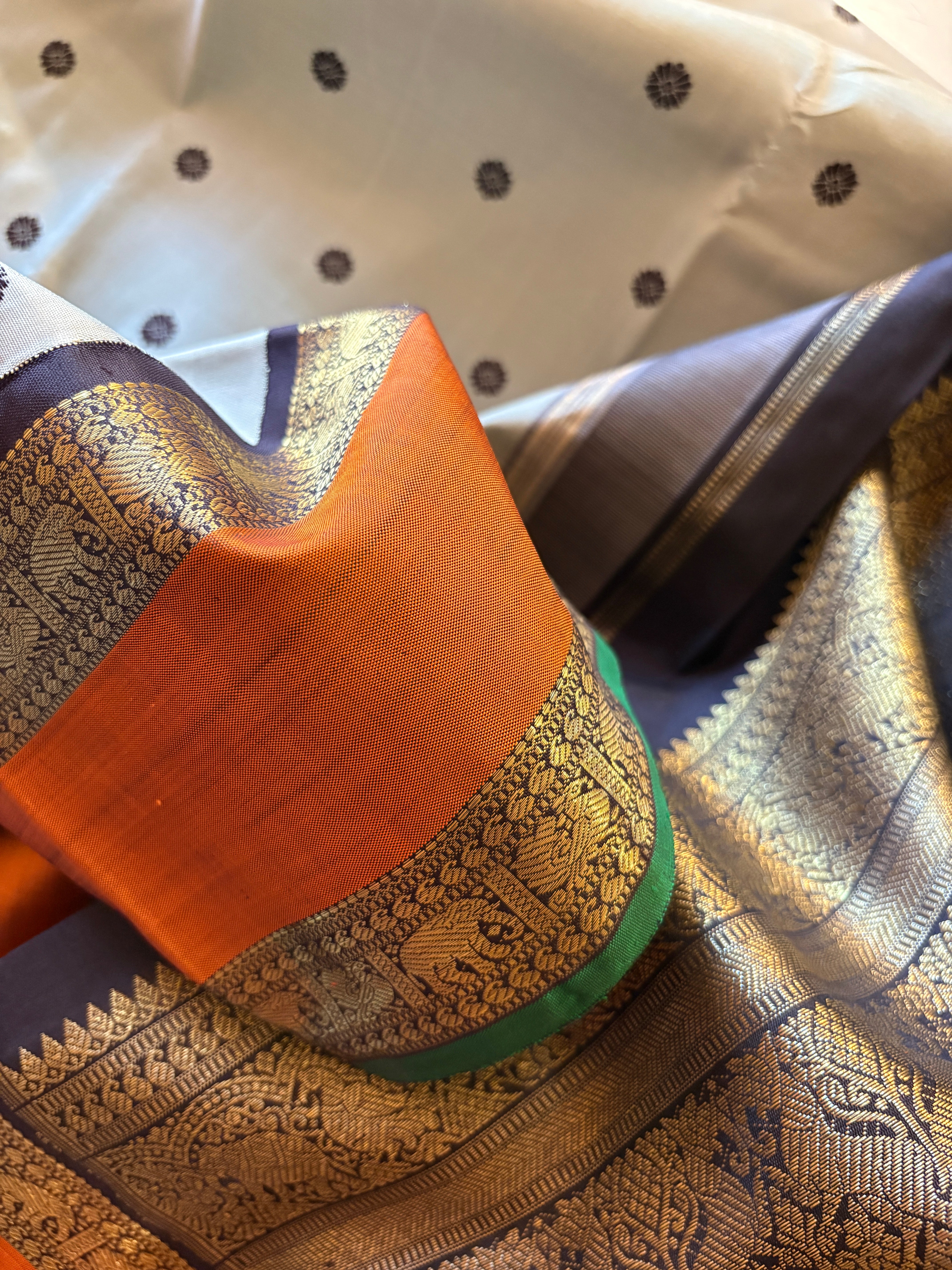 Silver Grey Korvai Kanjivaram Silk Saree with Kanchana border - RK0271