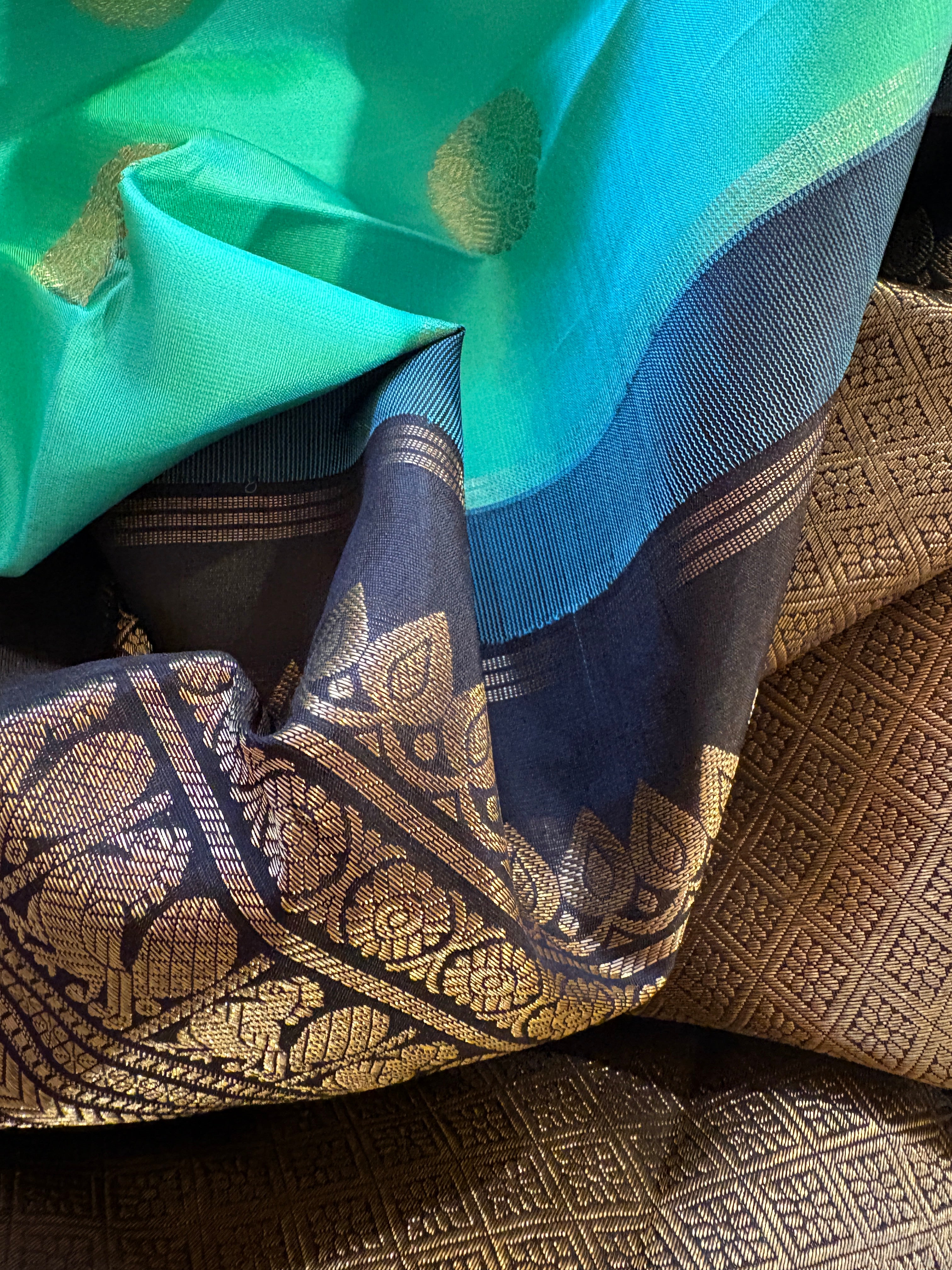 Serene Sea Green Korvai Kanjivaram Silk Saree with Black border - RK051