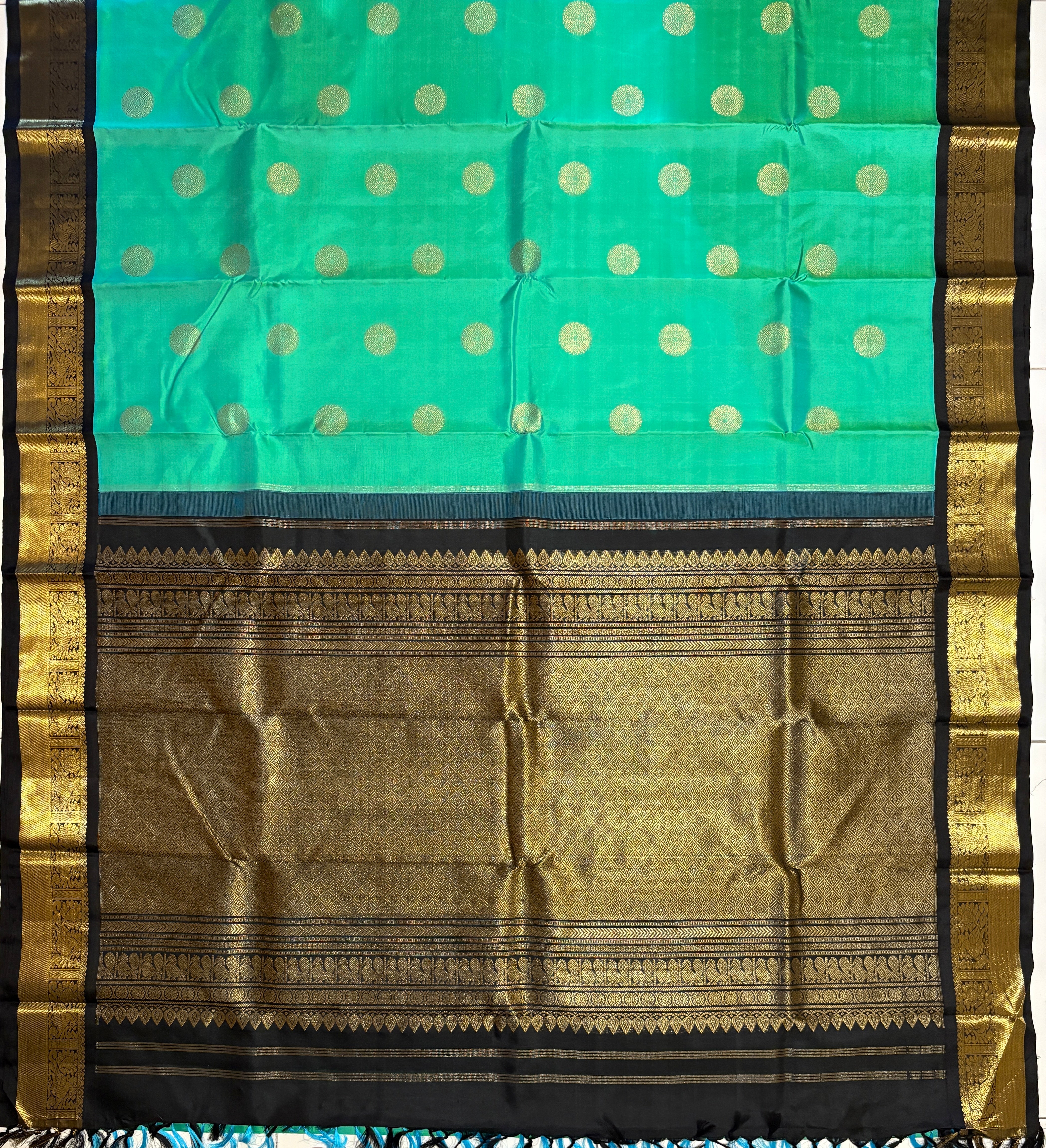 Serene Sea Green Korvai Kanjivaram Silk Saree with Black border - RK051