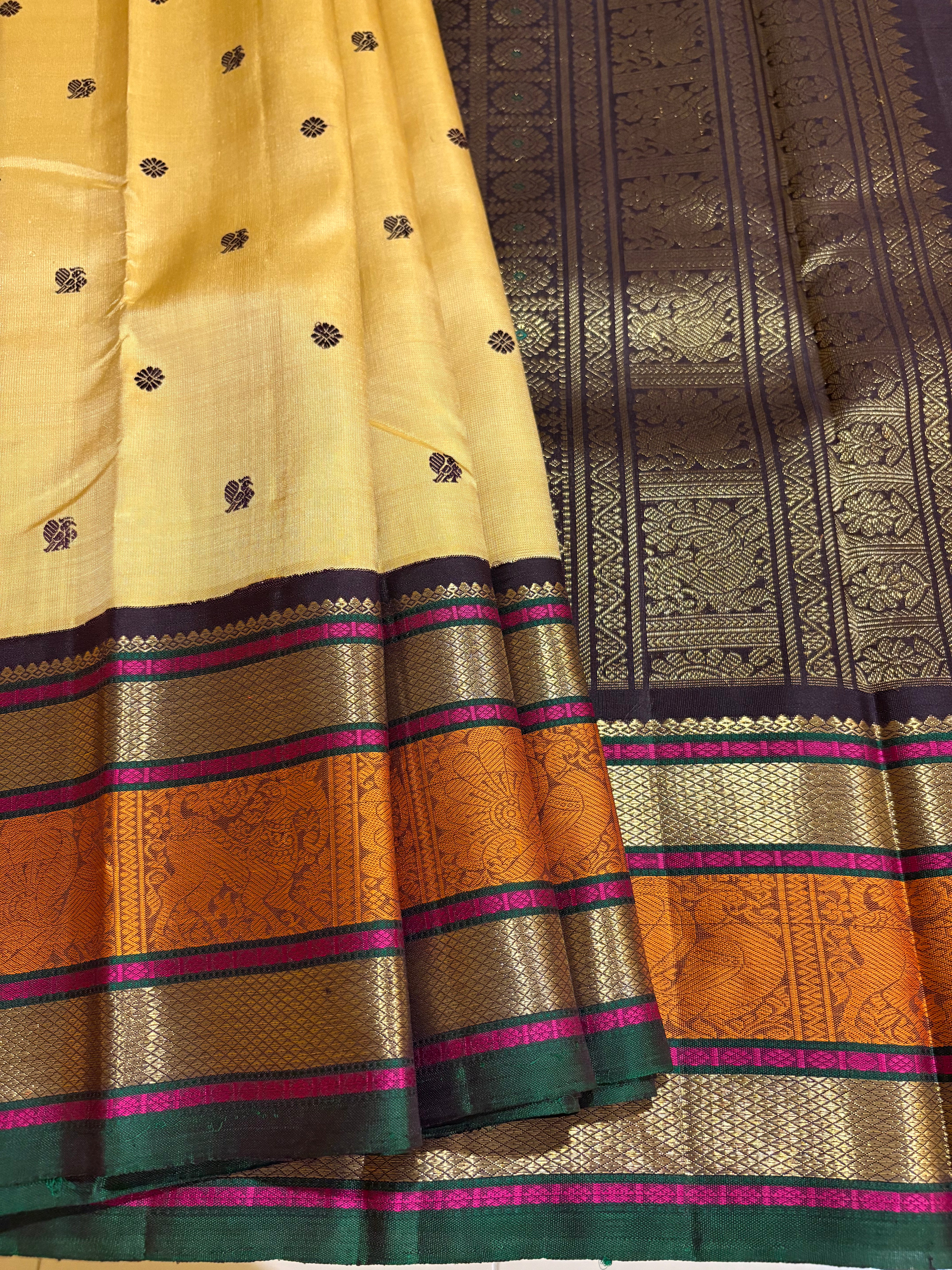 Beige Korvai Kanjivaram Silk saree with Kanchana Double Border RK0354