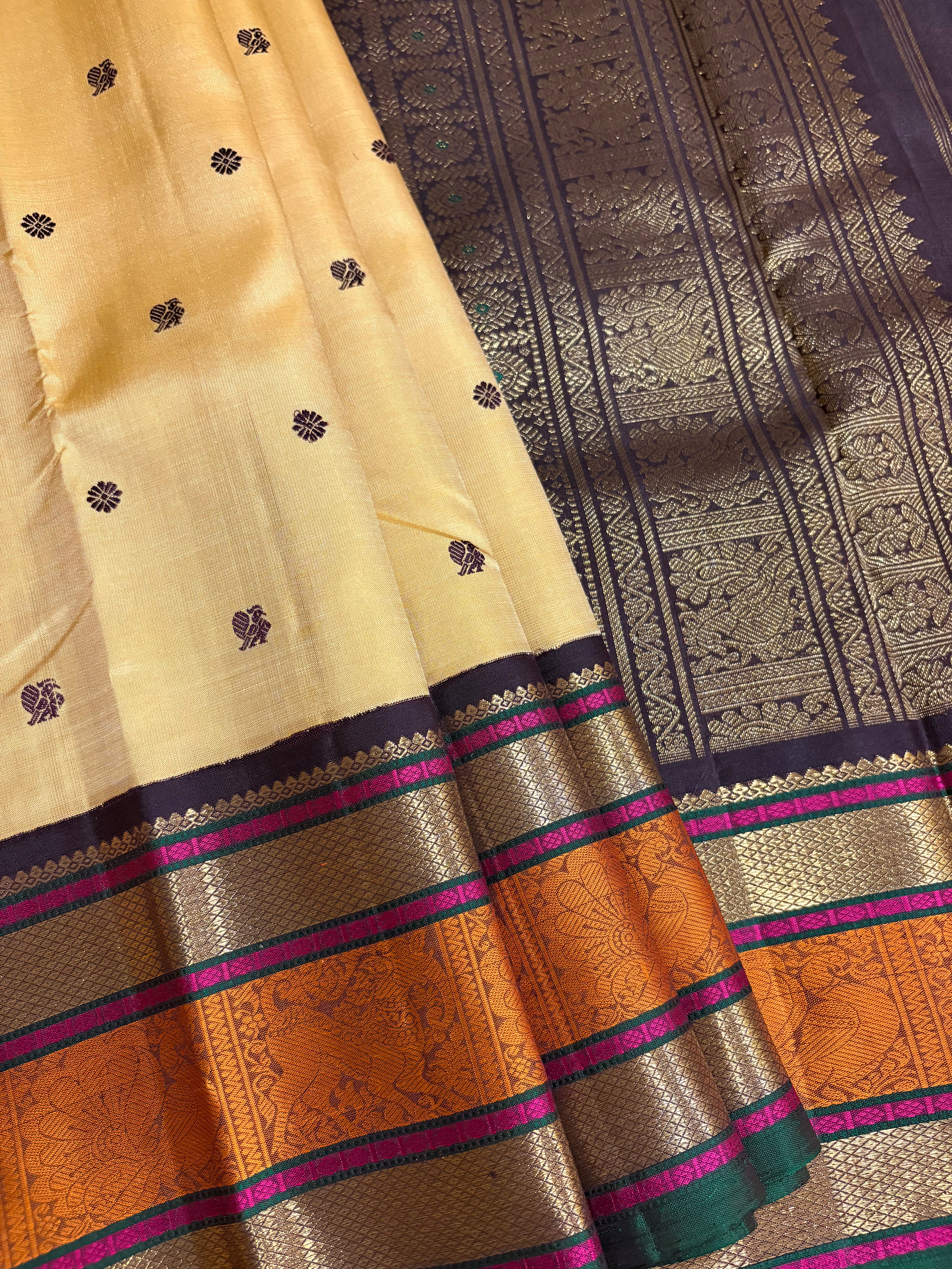 Beige Korvai Kanjivaram Silk saree with Kanchana Double Border RK0354