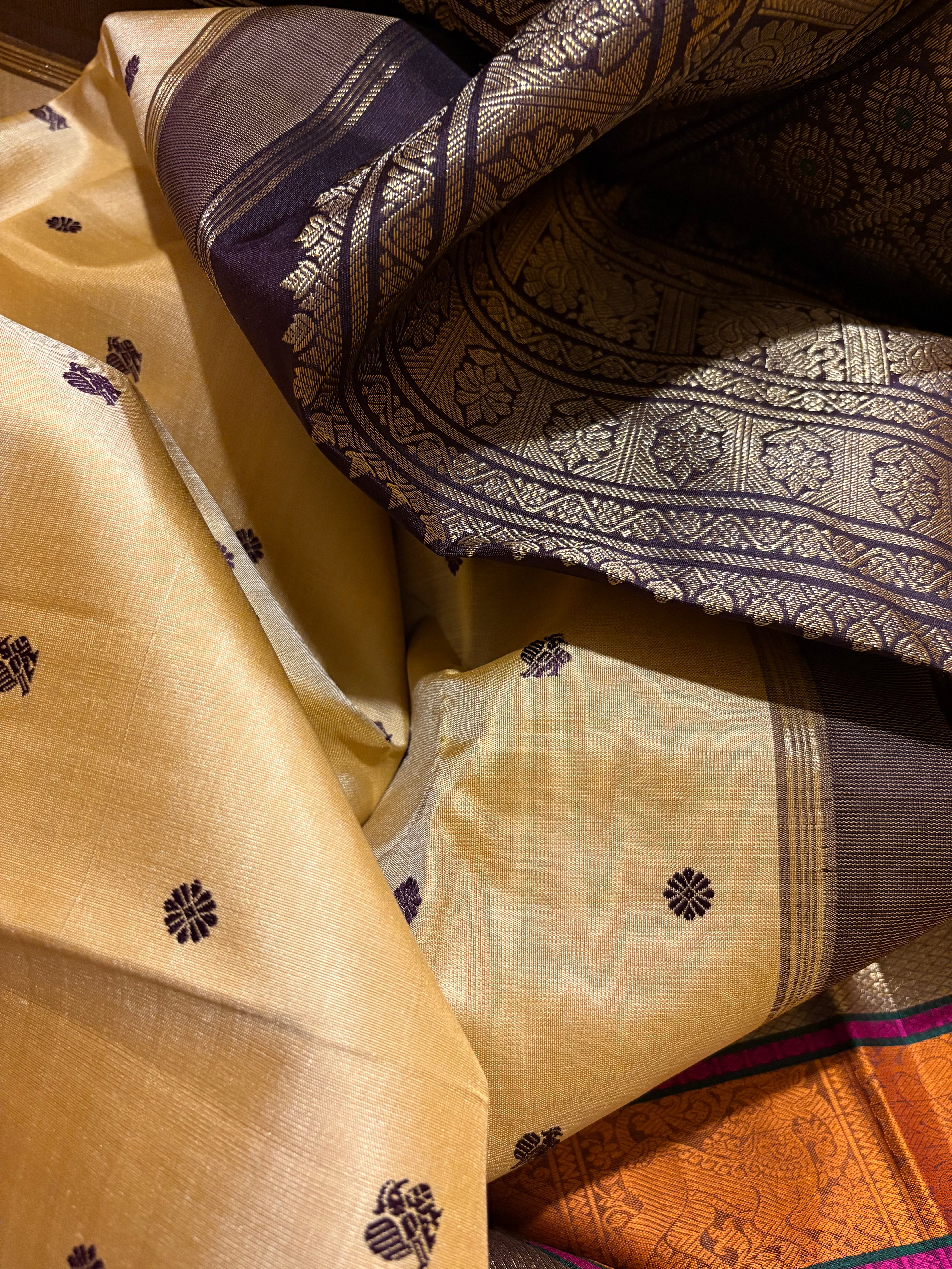 Beige Korvai Kanjivaram Silk saree with Kanchana Double Border RK0354