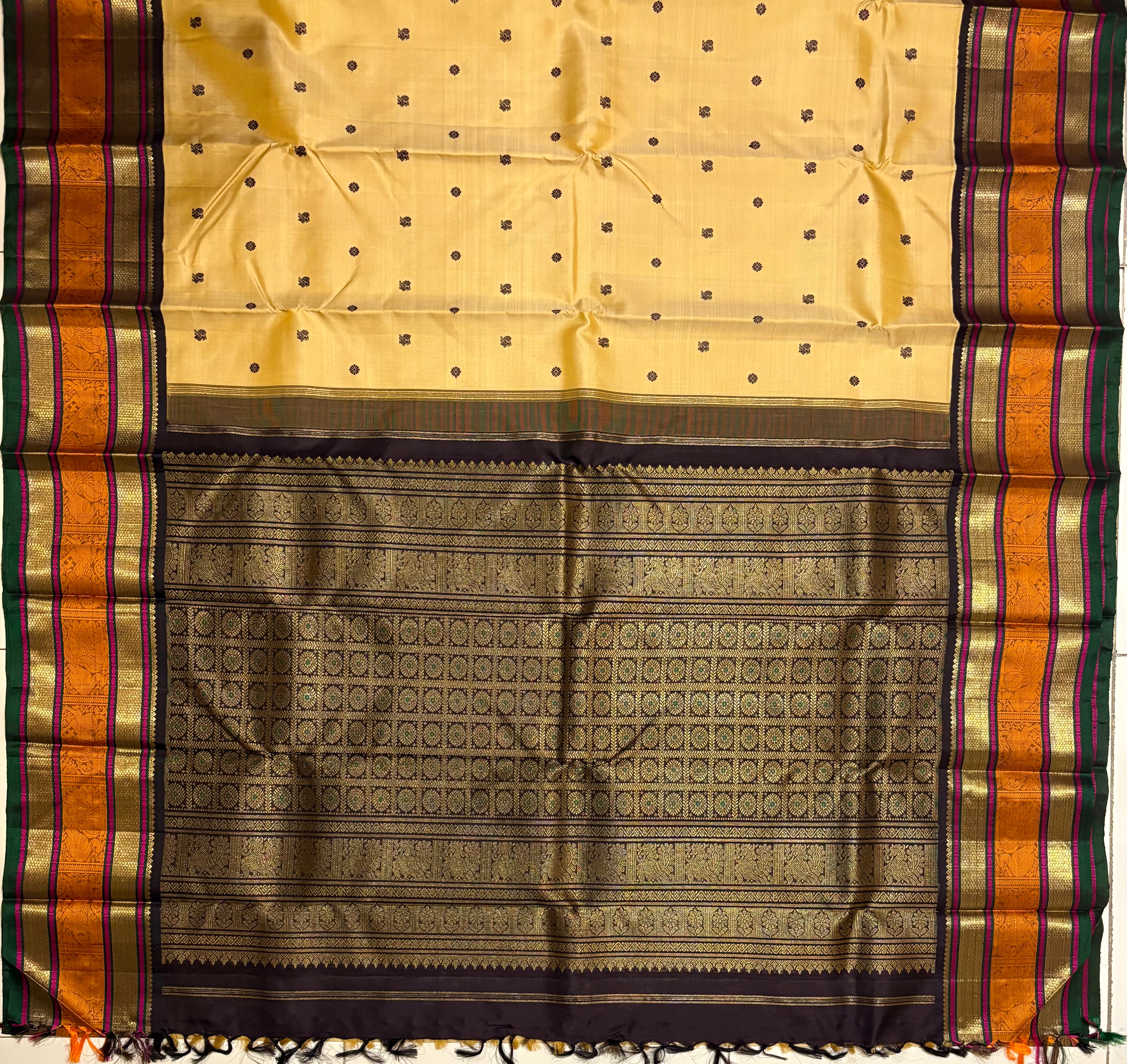 Beige Korvai Kanjivaram Silk saree with Kanchana Double Border RK0354