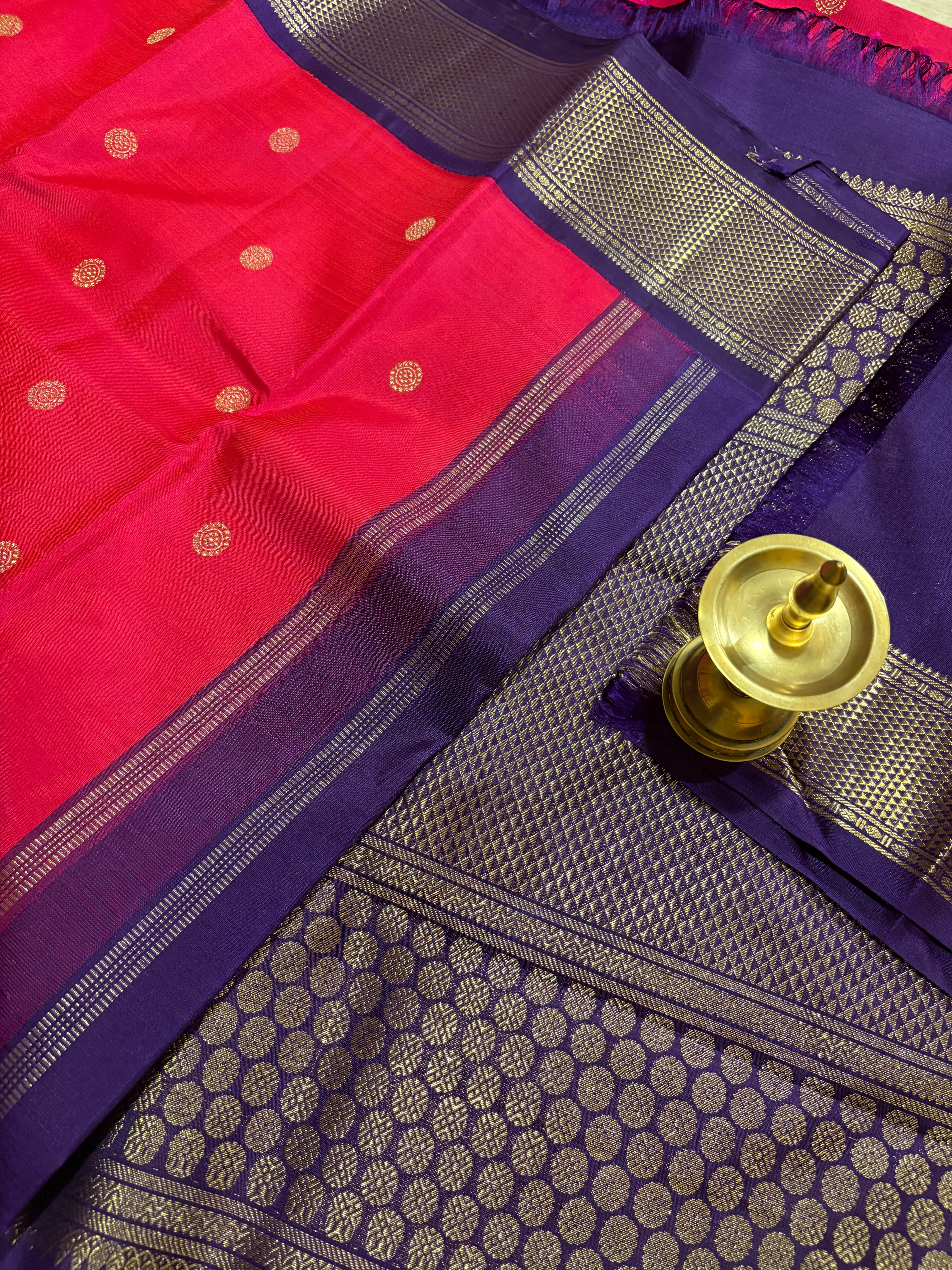 Reddish Pink Korvai Kanjivaram Silk Saree with Brinjal border RK0490