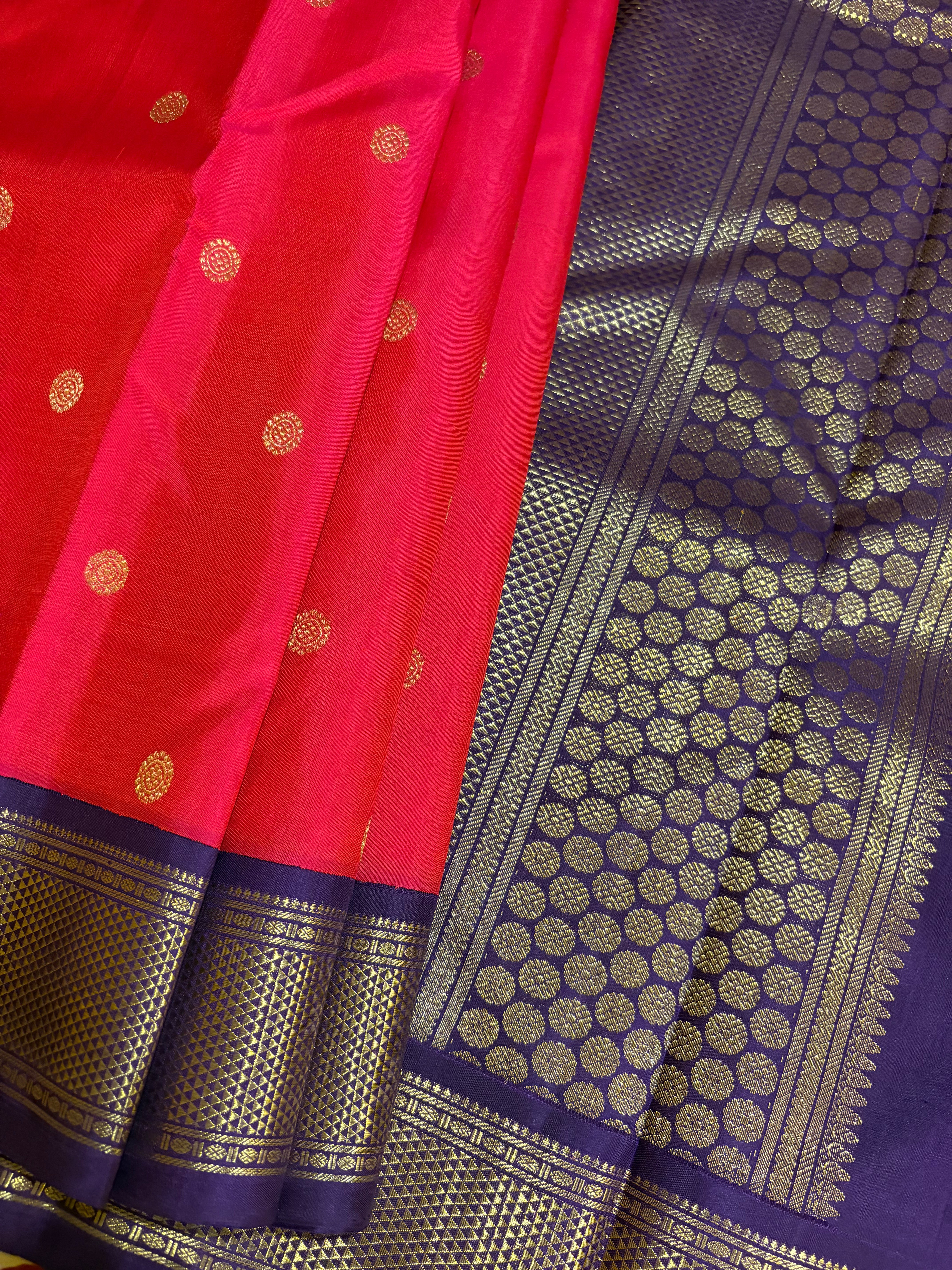 Reddish Pink Korvai Kanjivaram Silk Saree with Brinjal border RK0490
