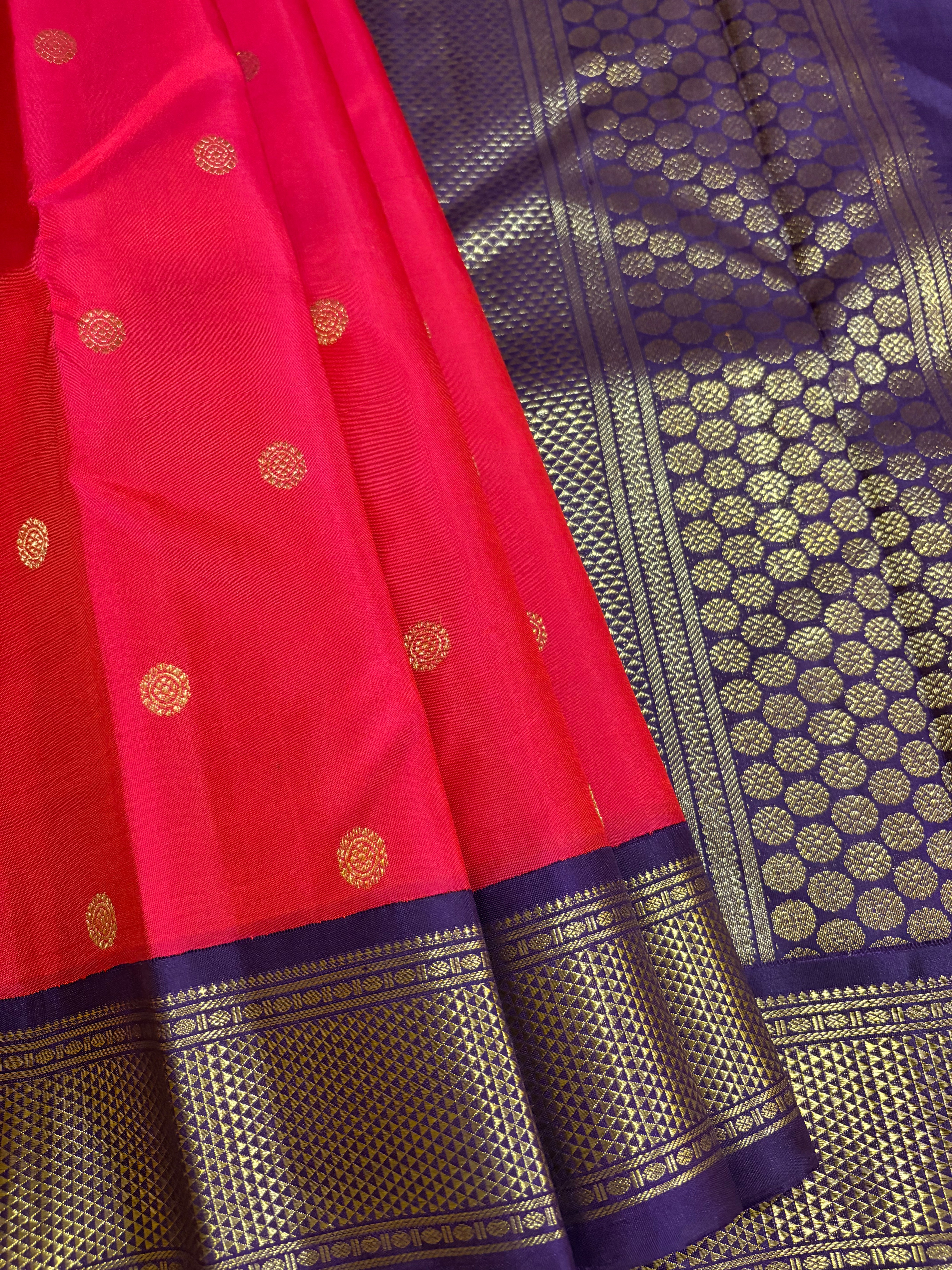 Reddish Pink Korvai Kanjivaram Silk Saree with Brinjal border RK0490