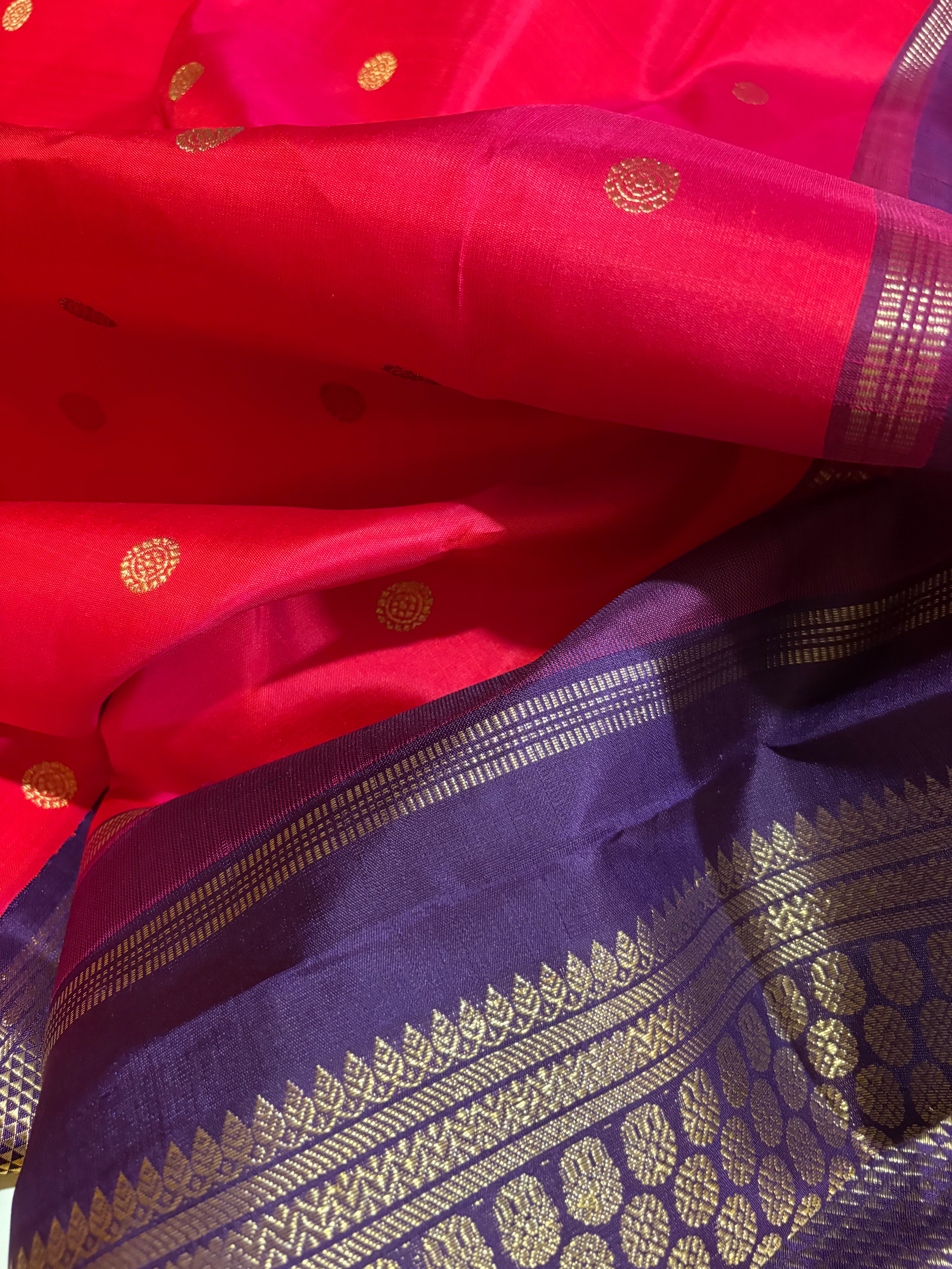 Reddish Pink Korvai Kanjivaram Silk Saree with Brinjal border RK0490