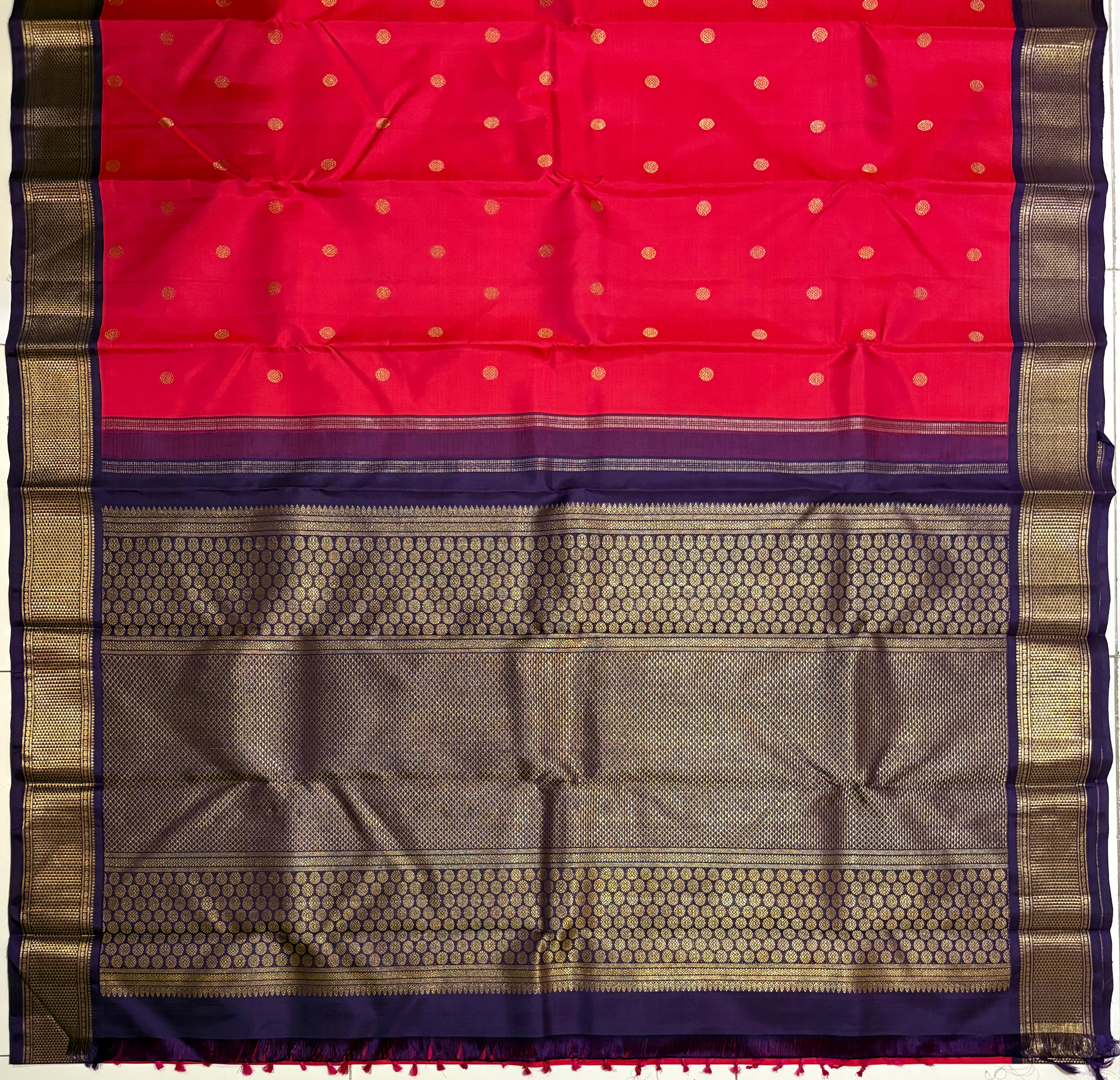 Reddish Pink Korvai Kanjivaram Silk Saree with Brinjal border RK0490