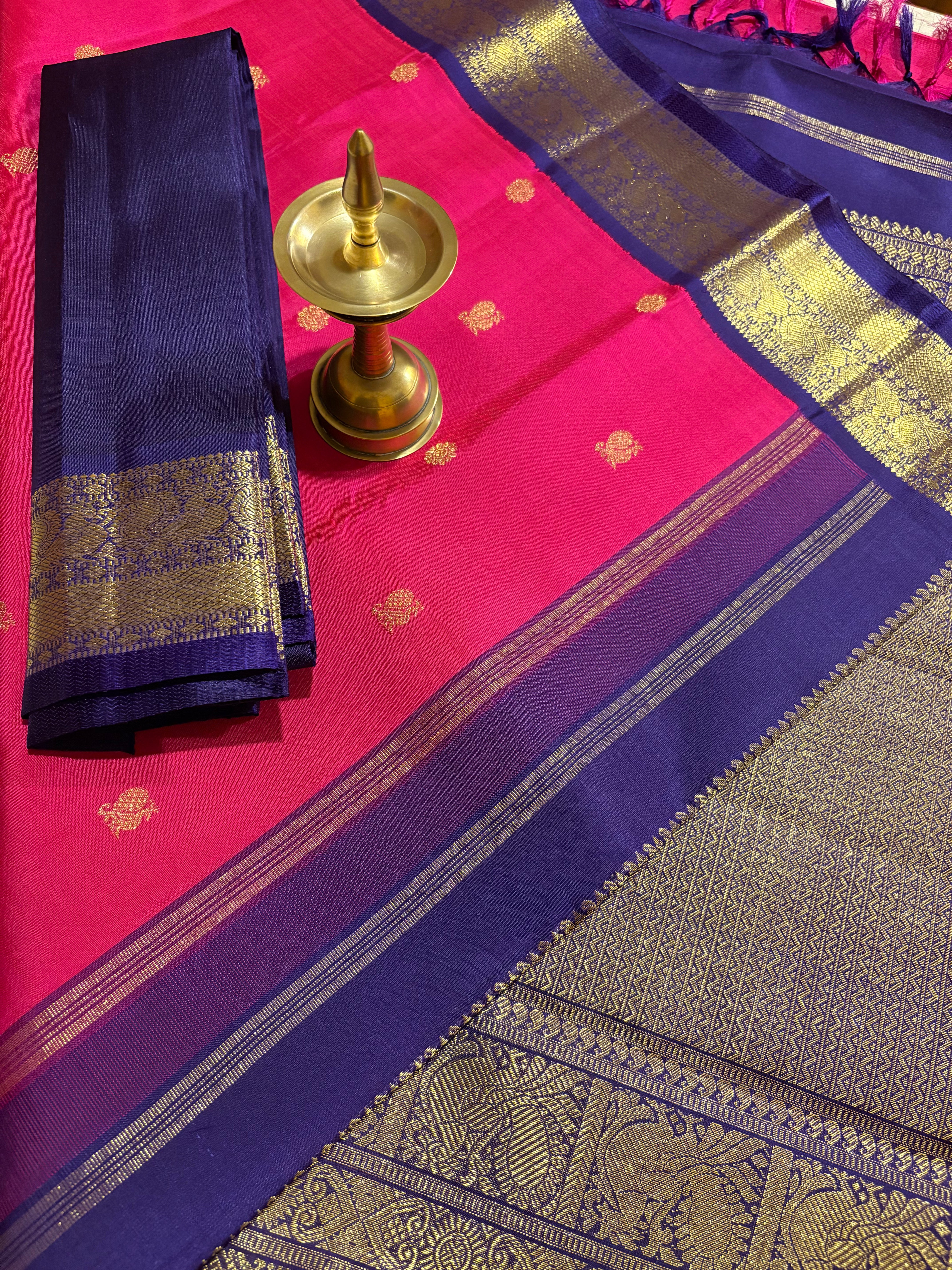 Candy Pink Korvai Kanjivaram Silk Saree with Nagapazham (Jamun) border RK0567