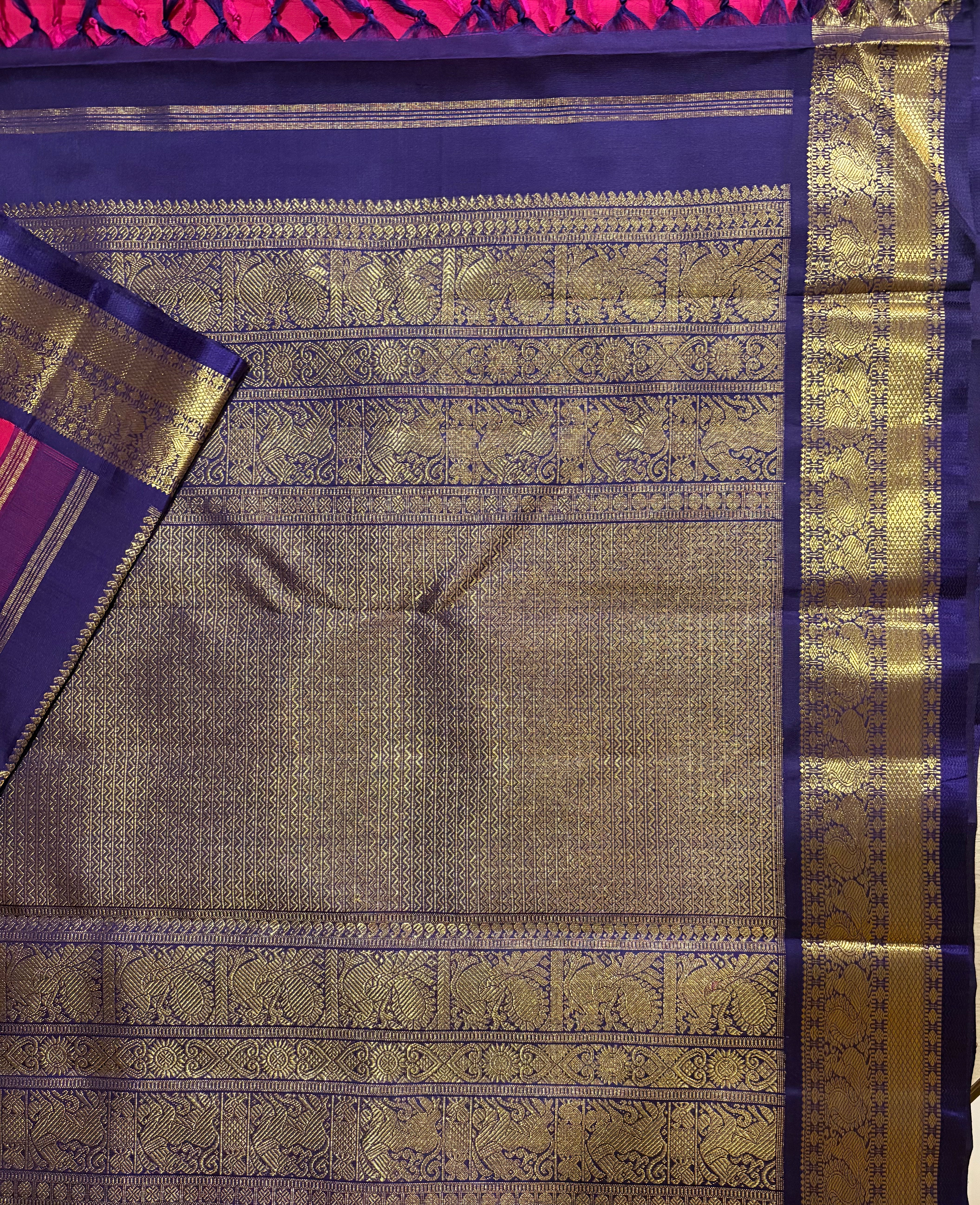 Candy Pink Korvai Kanjivaram Silk Saree with Nagapazham (Jamun) border RK0567