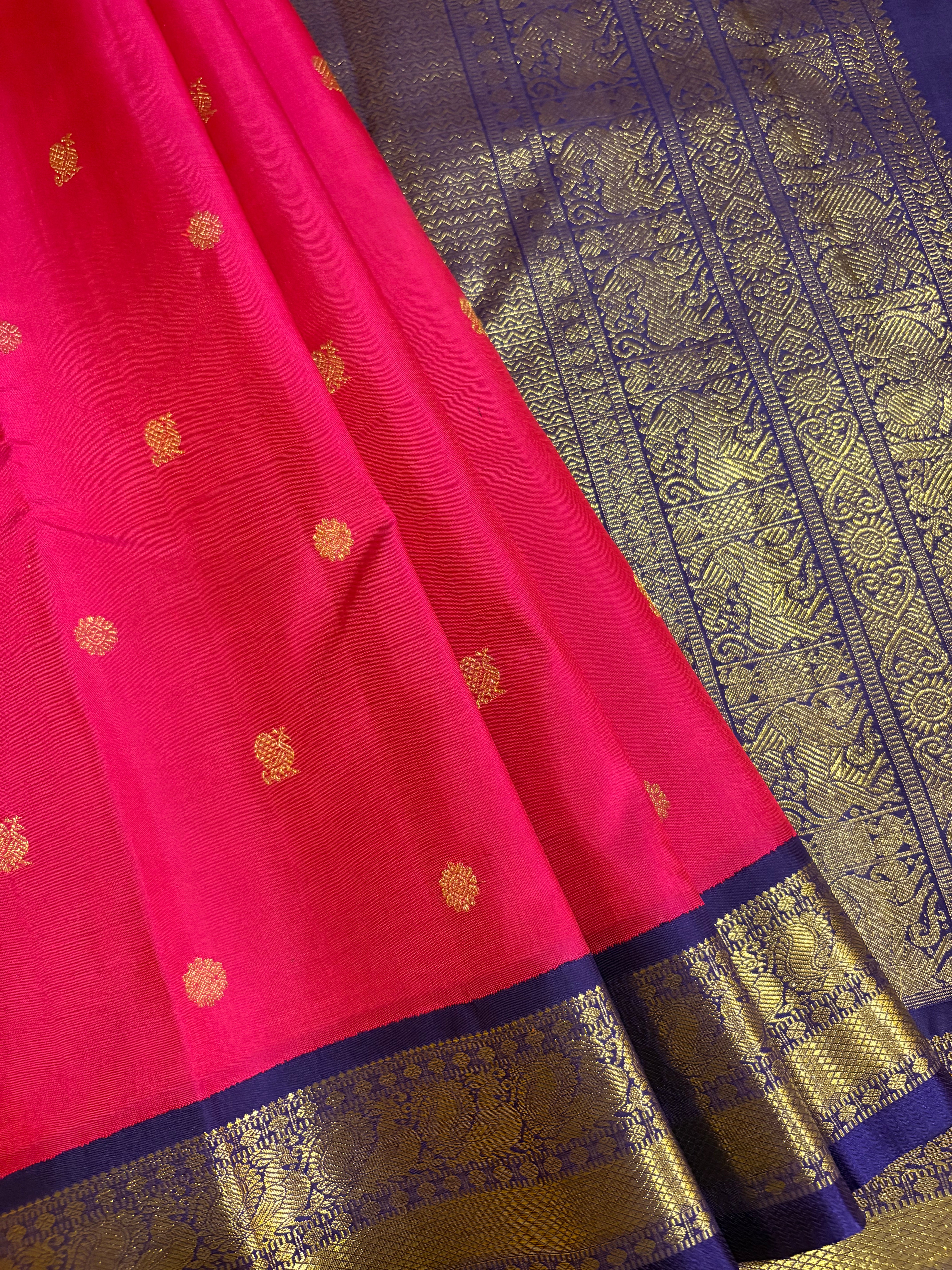 Candy Pink Korvai Kanjivaram Silk Saree with Nagapazham (Jamun) border RK0567