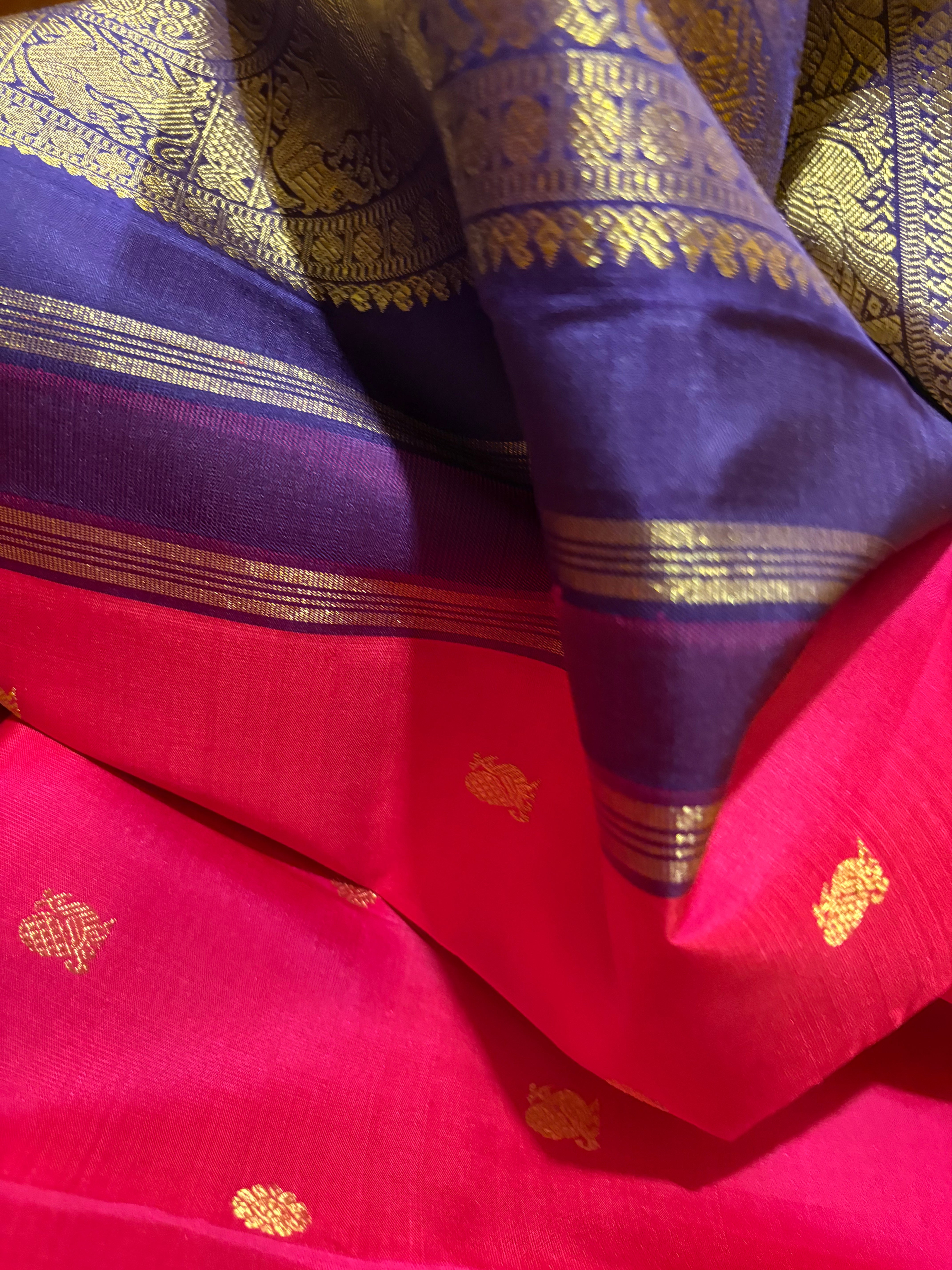 Candy Pink Korvai Kanjivaram Silk Saree with Nagapazham (Jamun) border RK0567