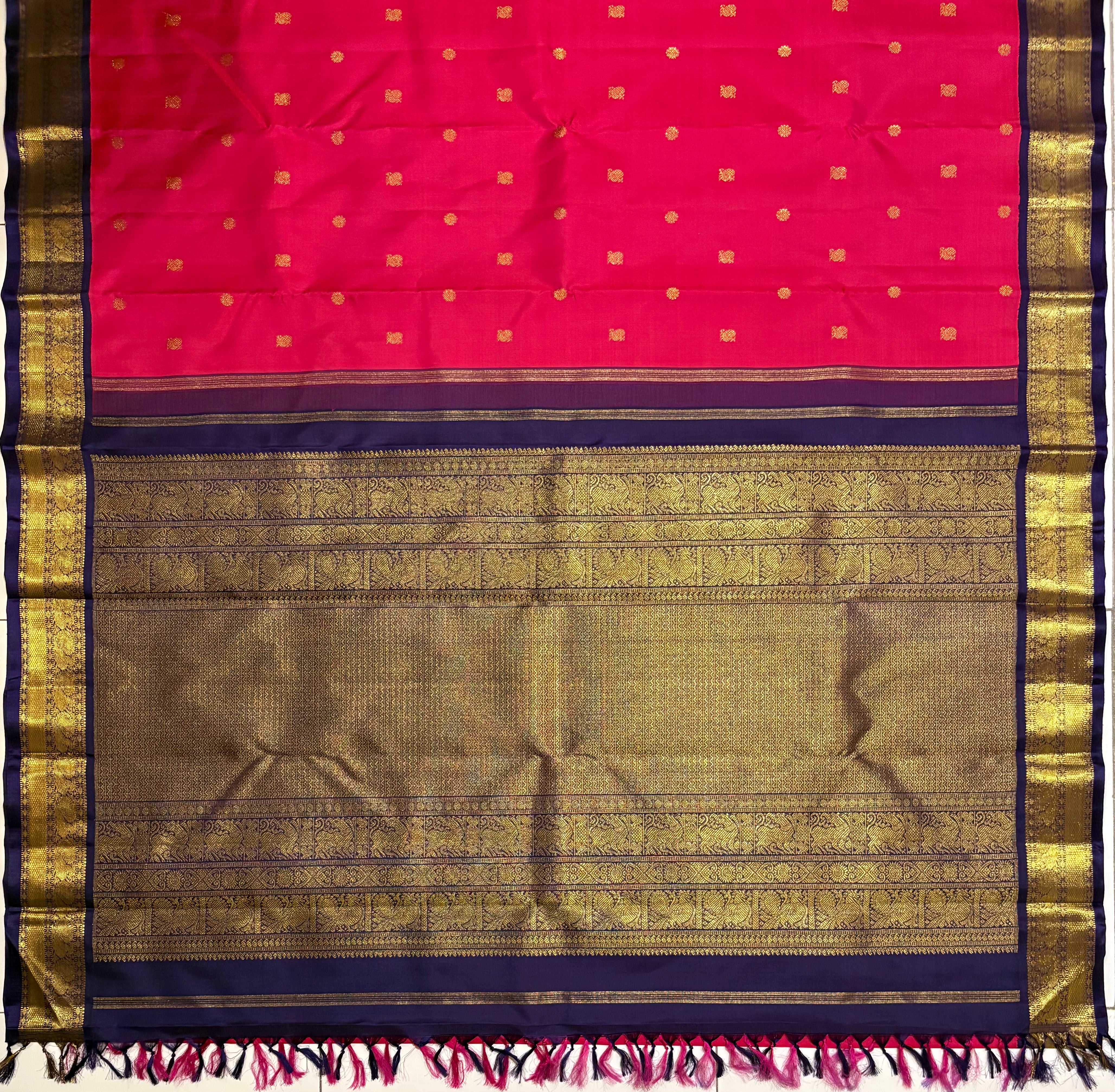 Candy Pink Korvai Kanjivaram Silk Saree with Nagapazham (Jamun) border RK0567