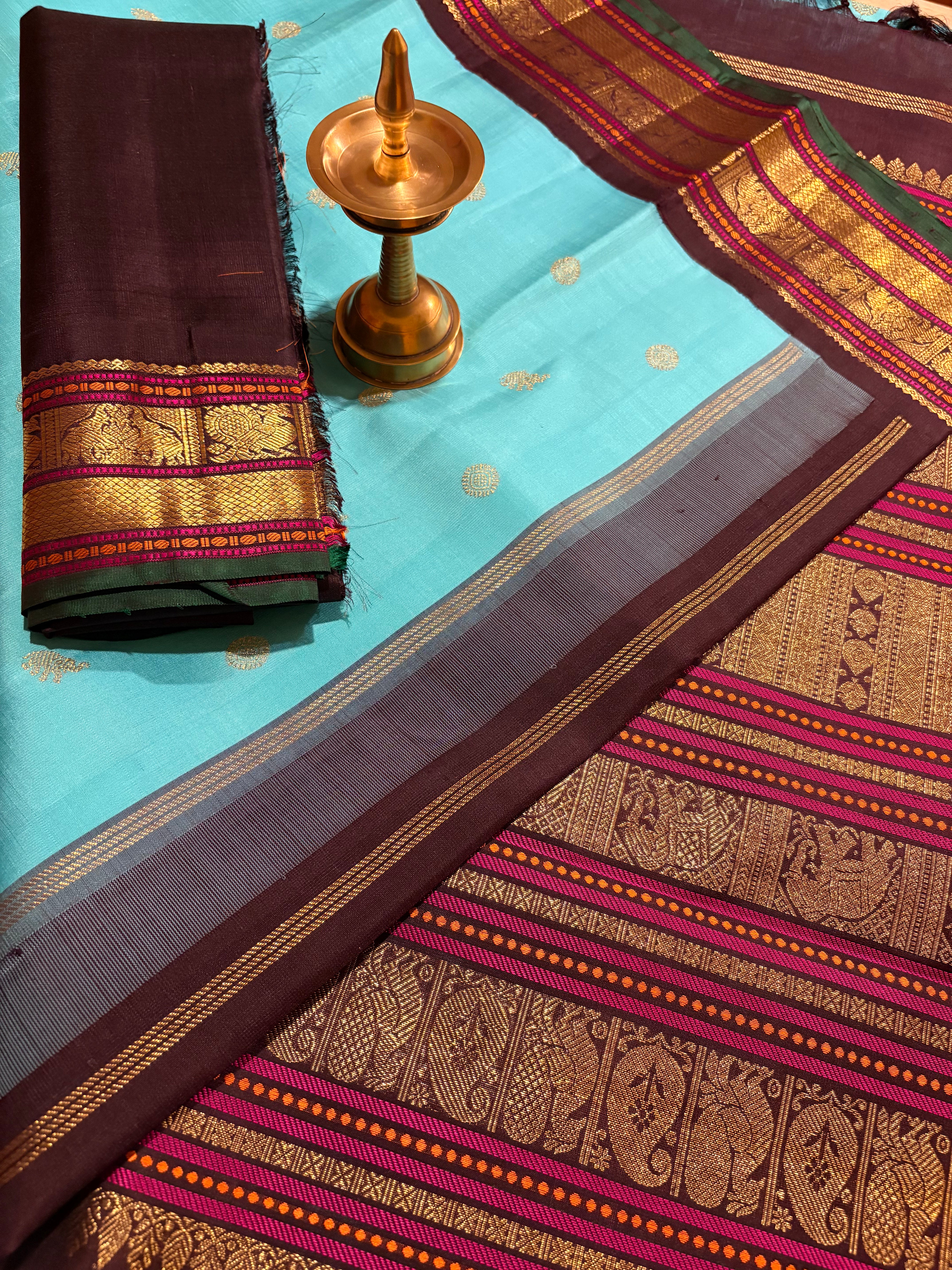 Turquoise Korvai Kanjivaram Silk Saree with Kanchana border RK0573