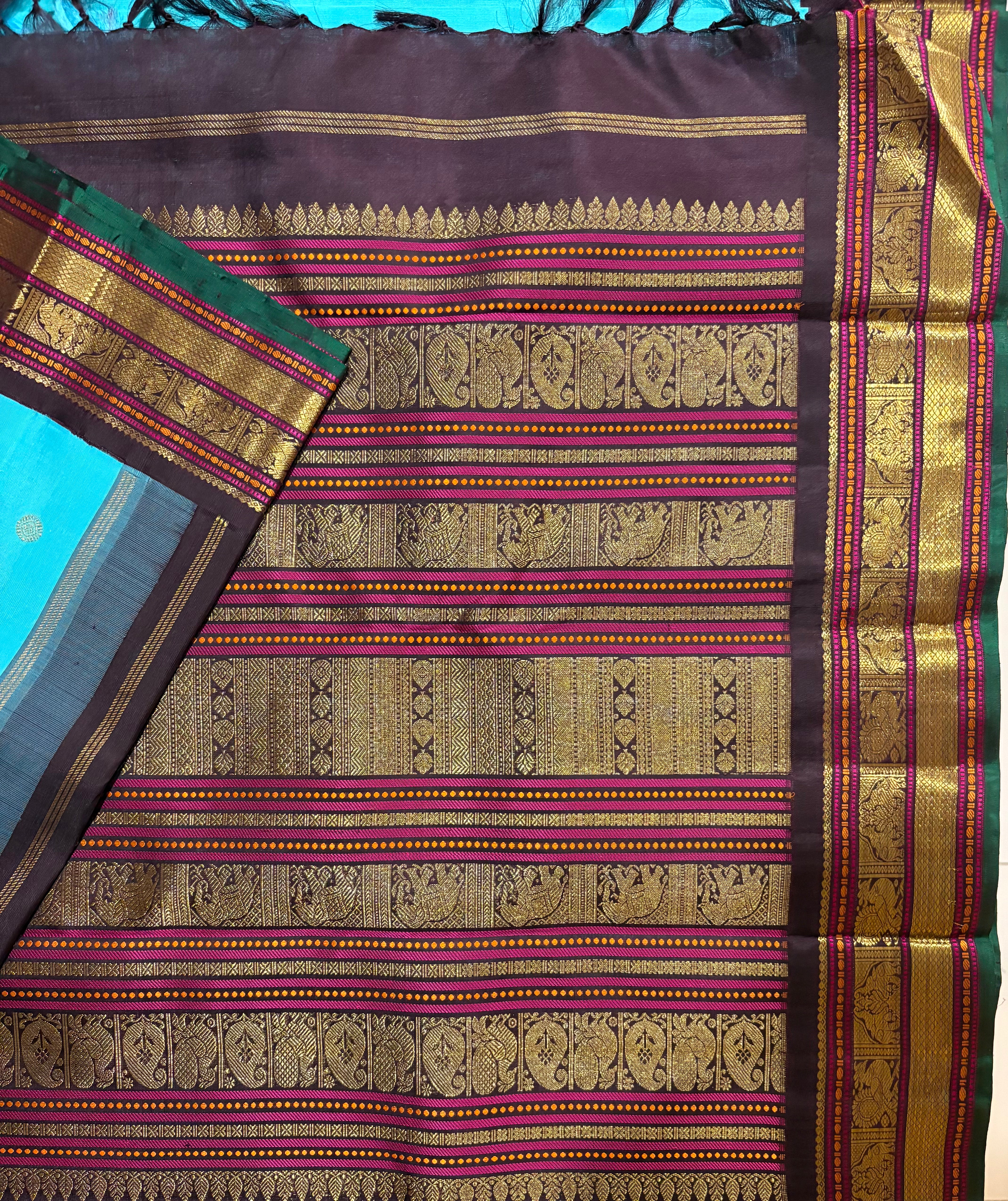 Turquoise Korvai Kanjivaram Silk Saree with Kanchana border RK0573