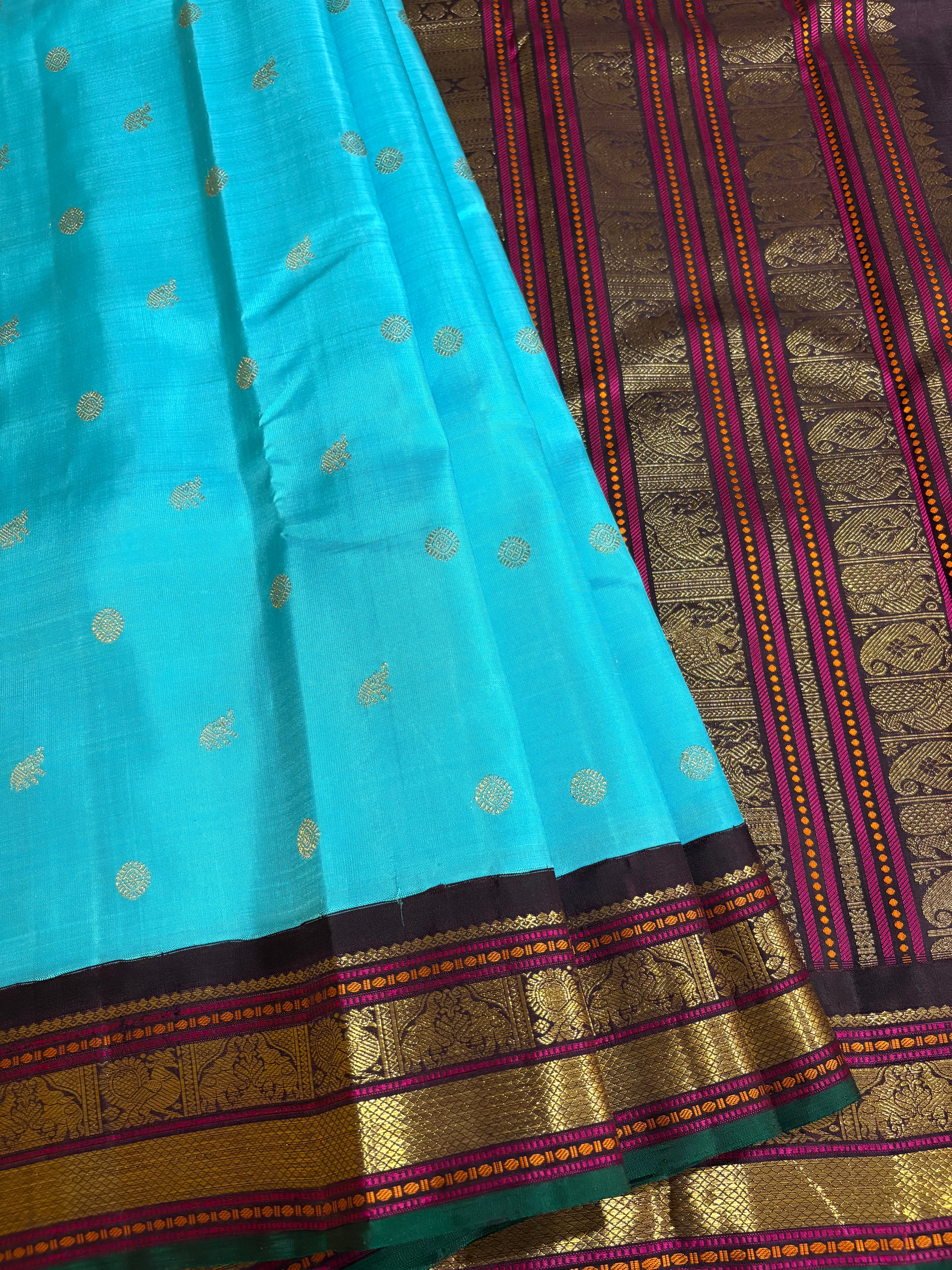 Turquoise Korvai Kanjivaram Silk Saree with Kanchana border RK0573