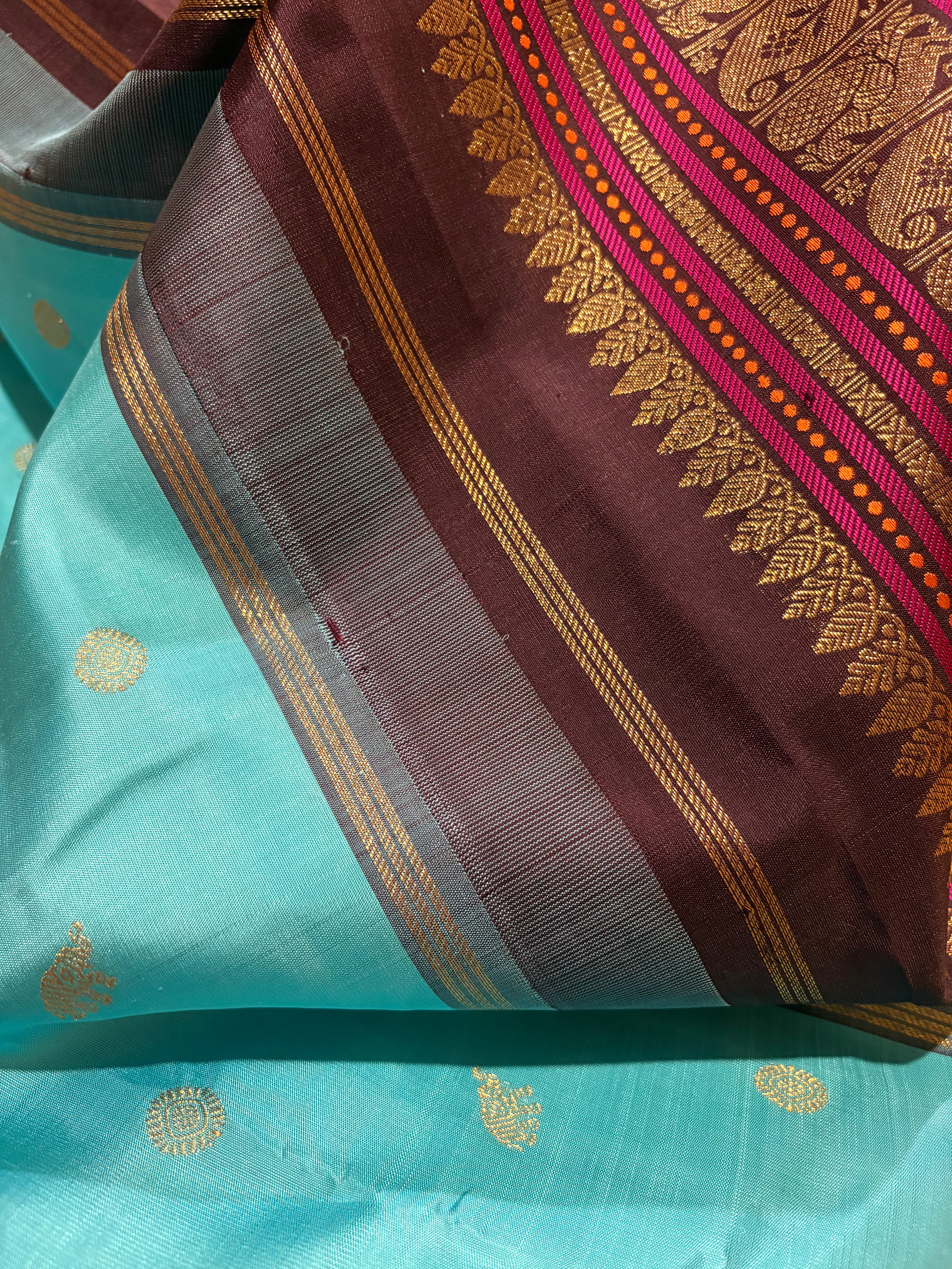Turquoise Korvai Kanjivaram Silk Saree with Kanchana border RK0573