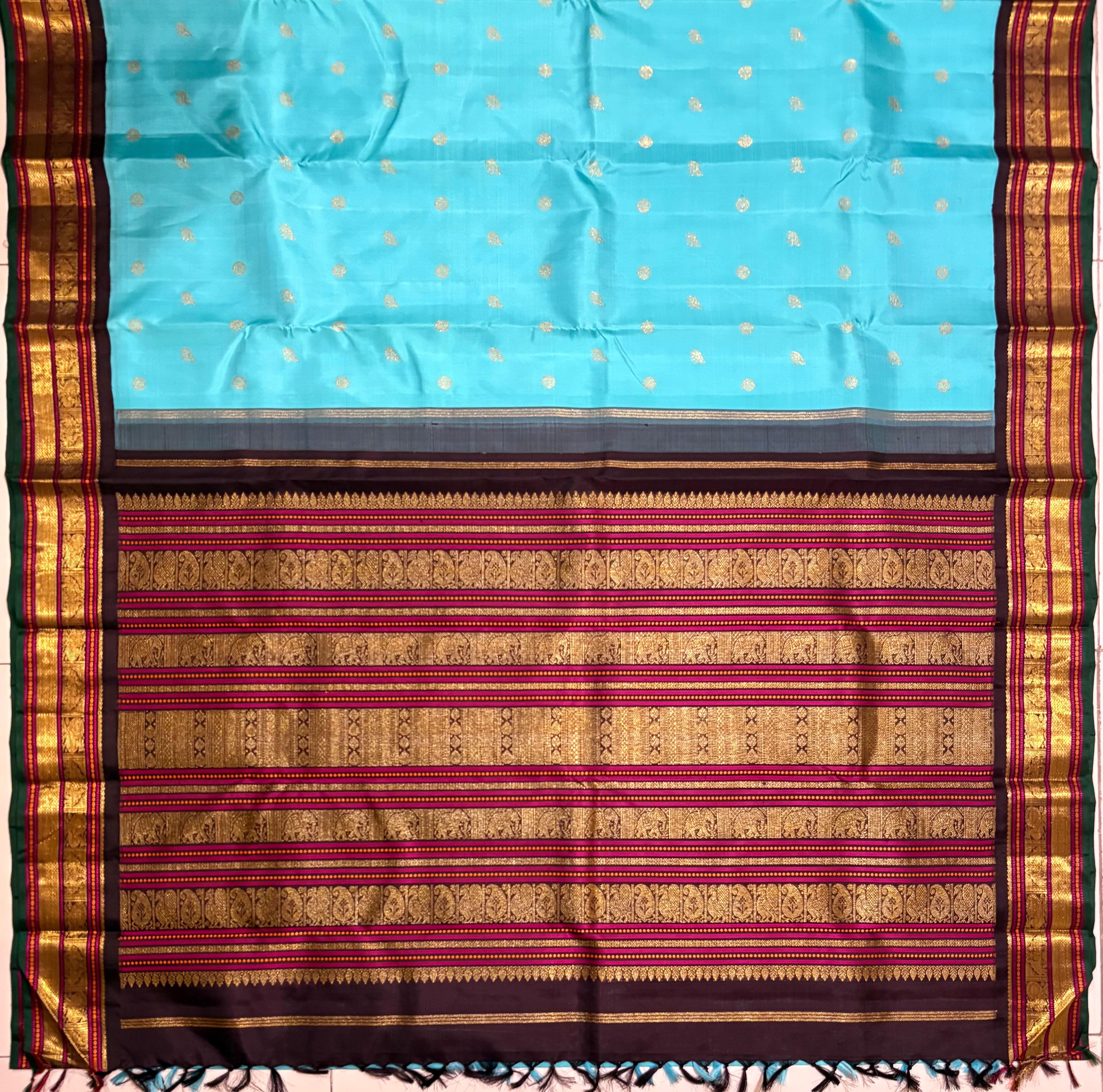 Turquoise Korvai Kanjivaram Silk Saree with Kanchana border RK0573