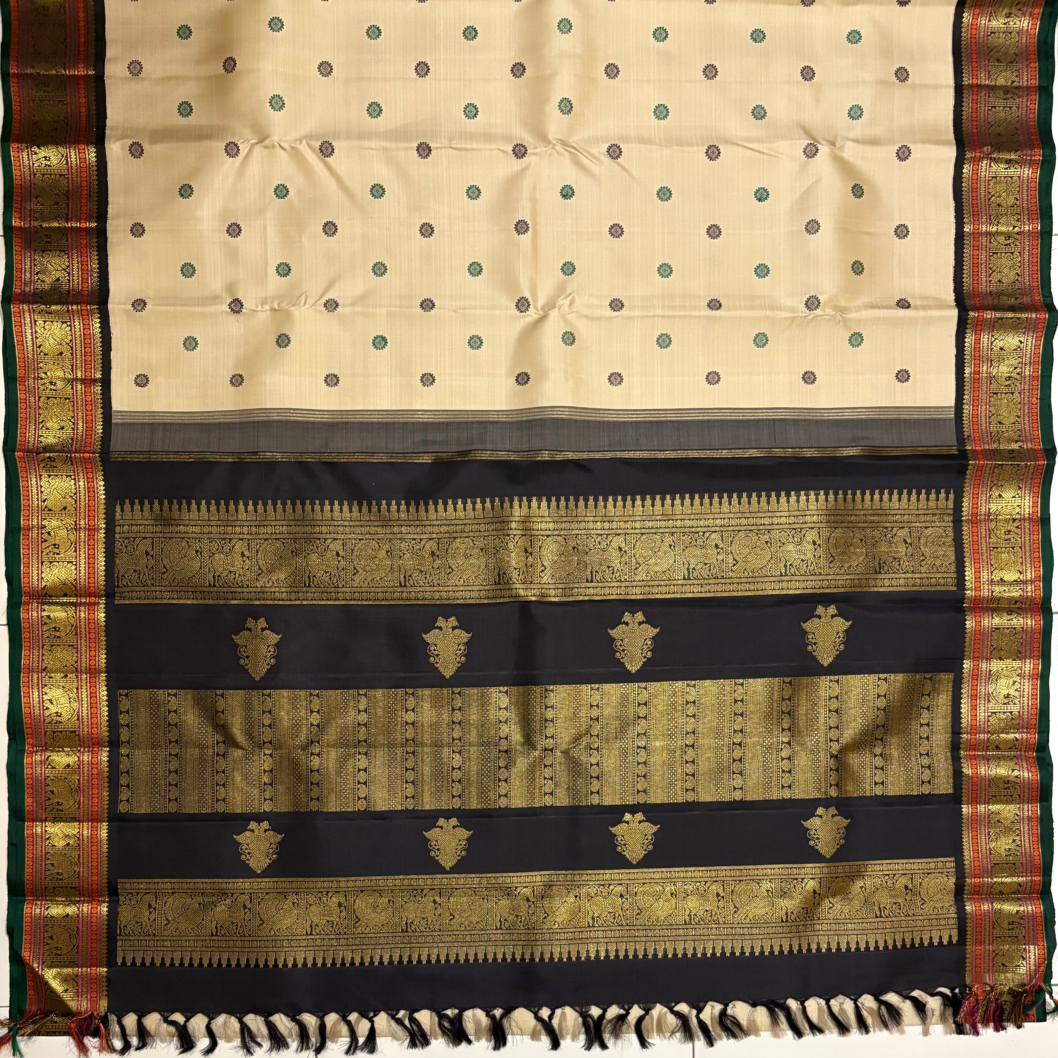 Light Beige Korvai Kanjivaram Silk Saree with Kanchana border RK0574