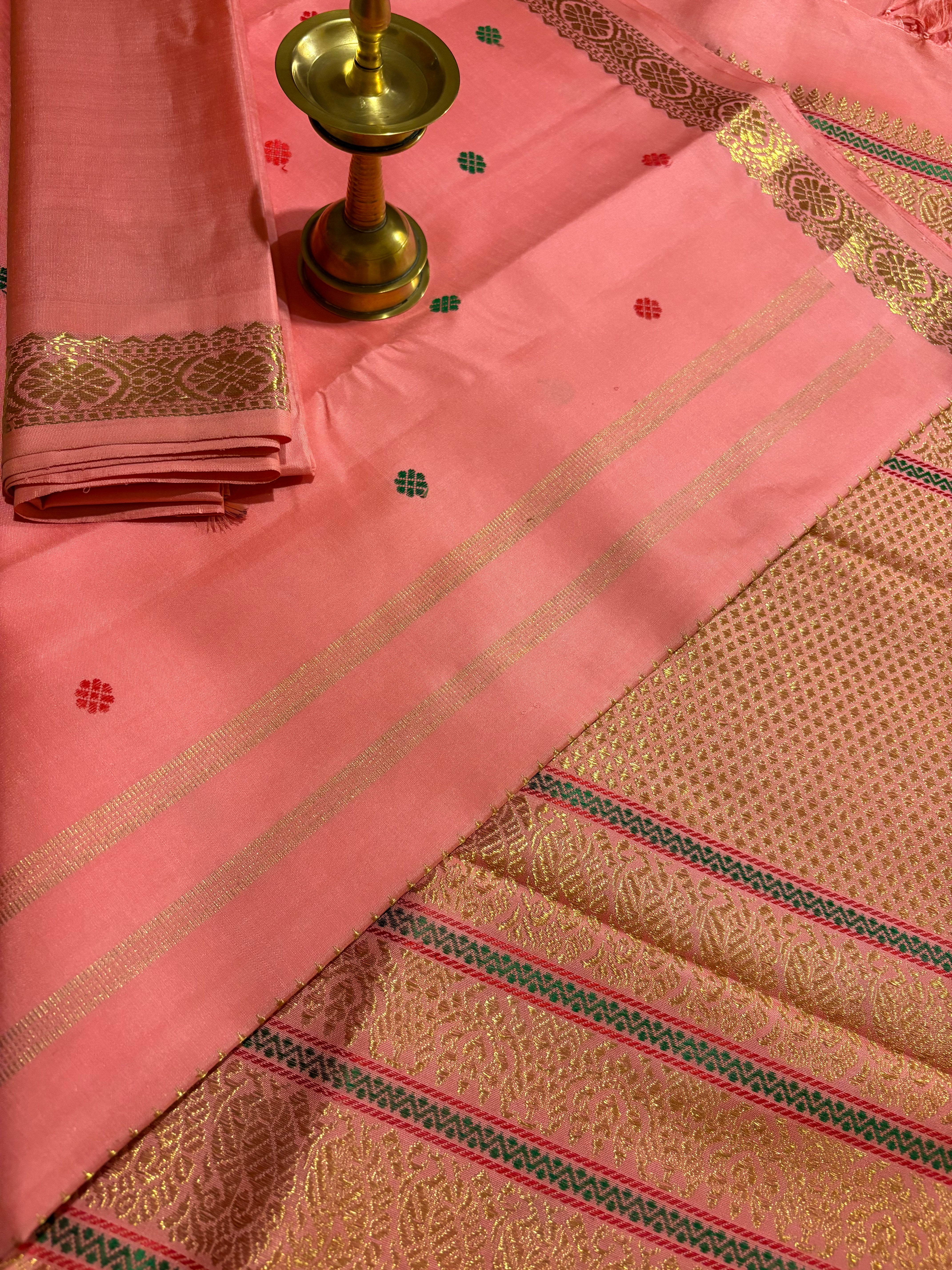 Peachy Pink Monotone Kanjivaram Silk Saree RK0584