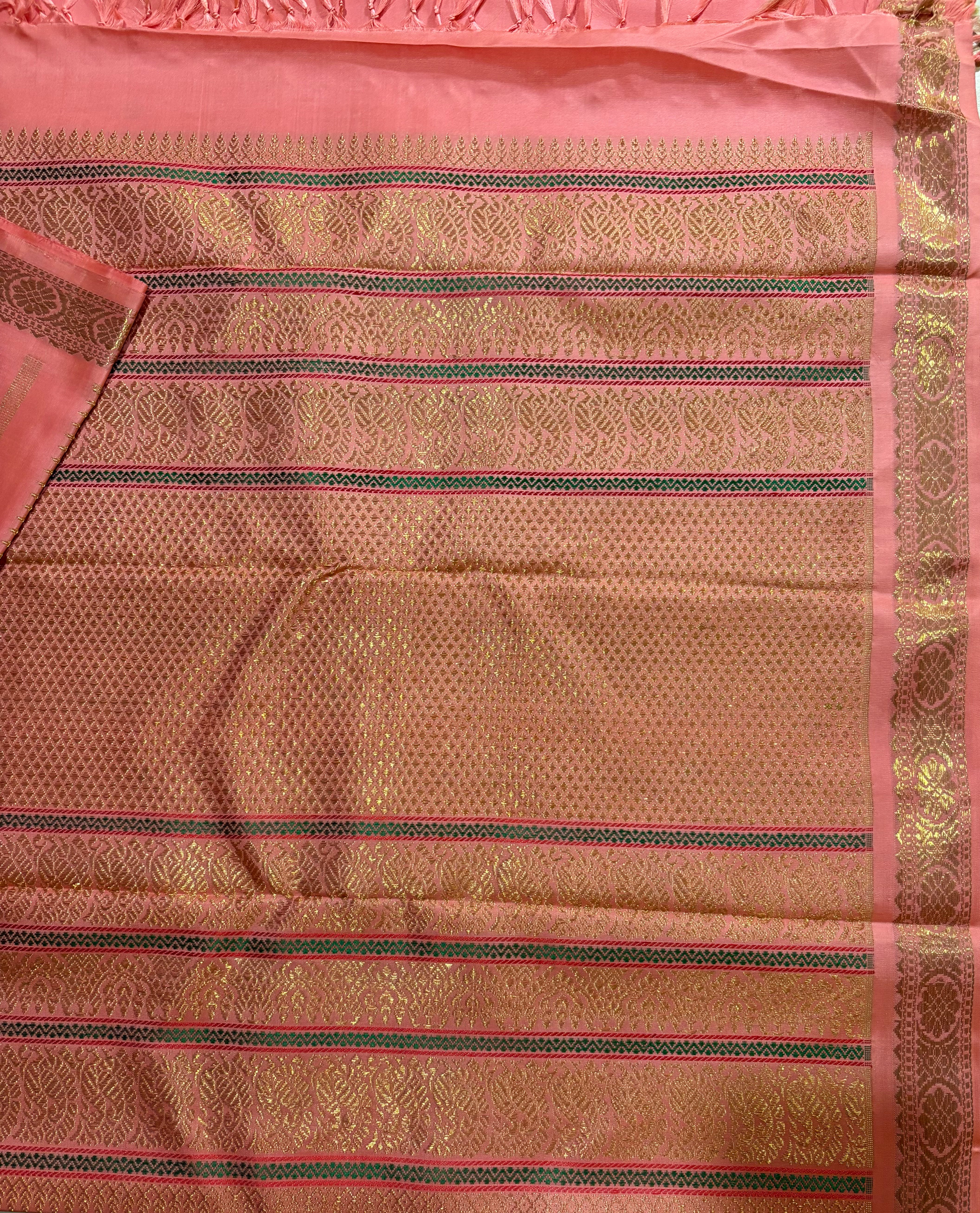 Peachy Pink Monotone Kanjivaram Silk Saree RK0584
