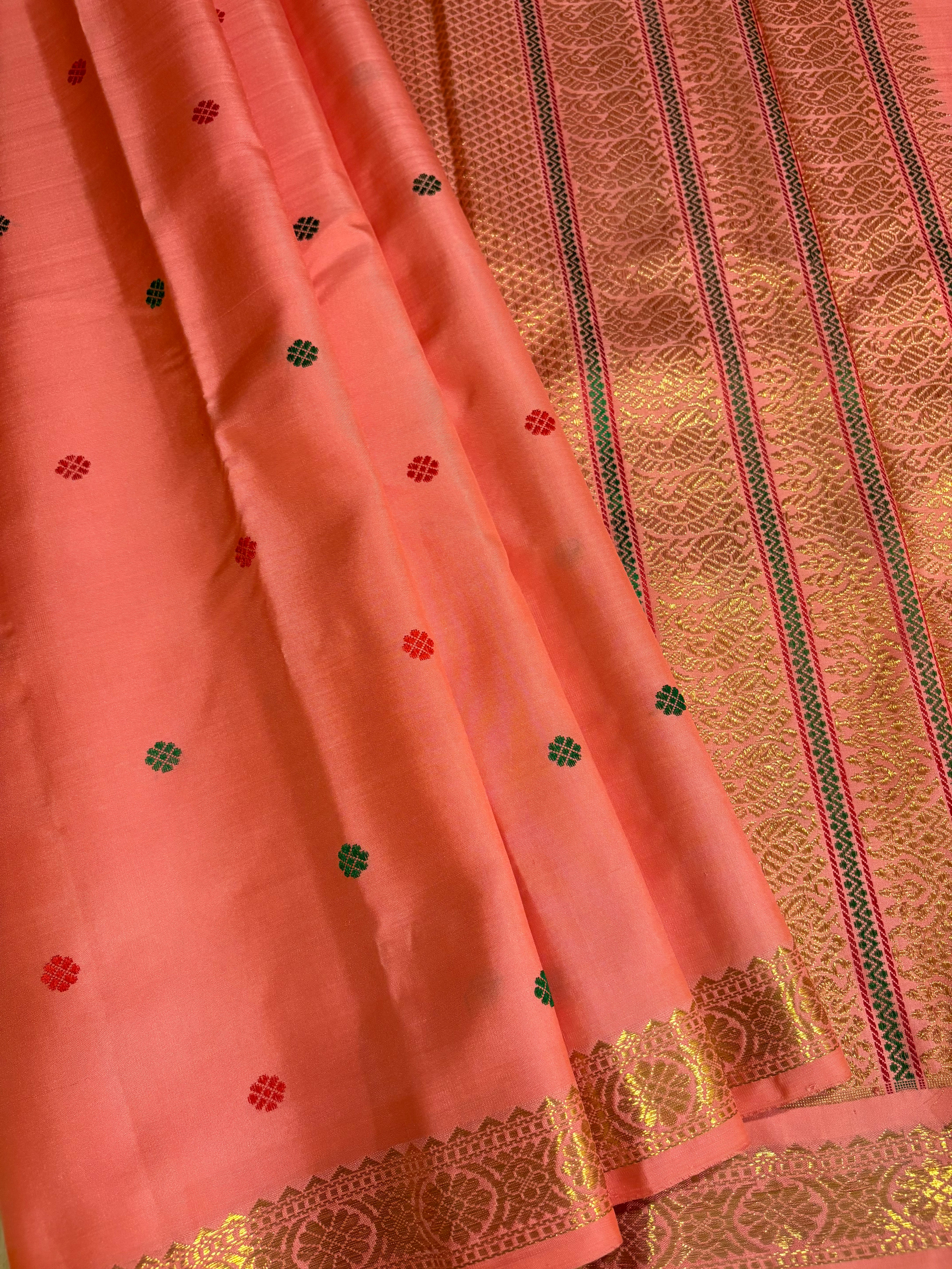 Peachy Pink Monotone Kanjivaram Silk Saree RK0584