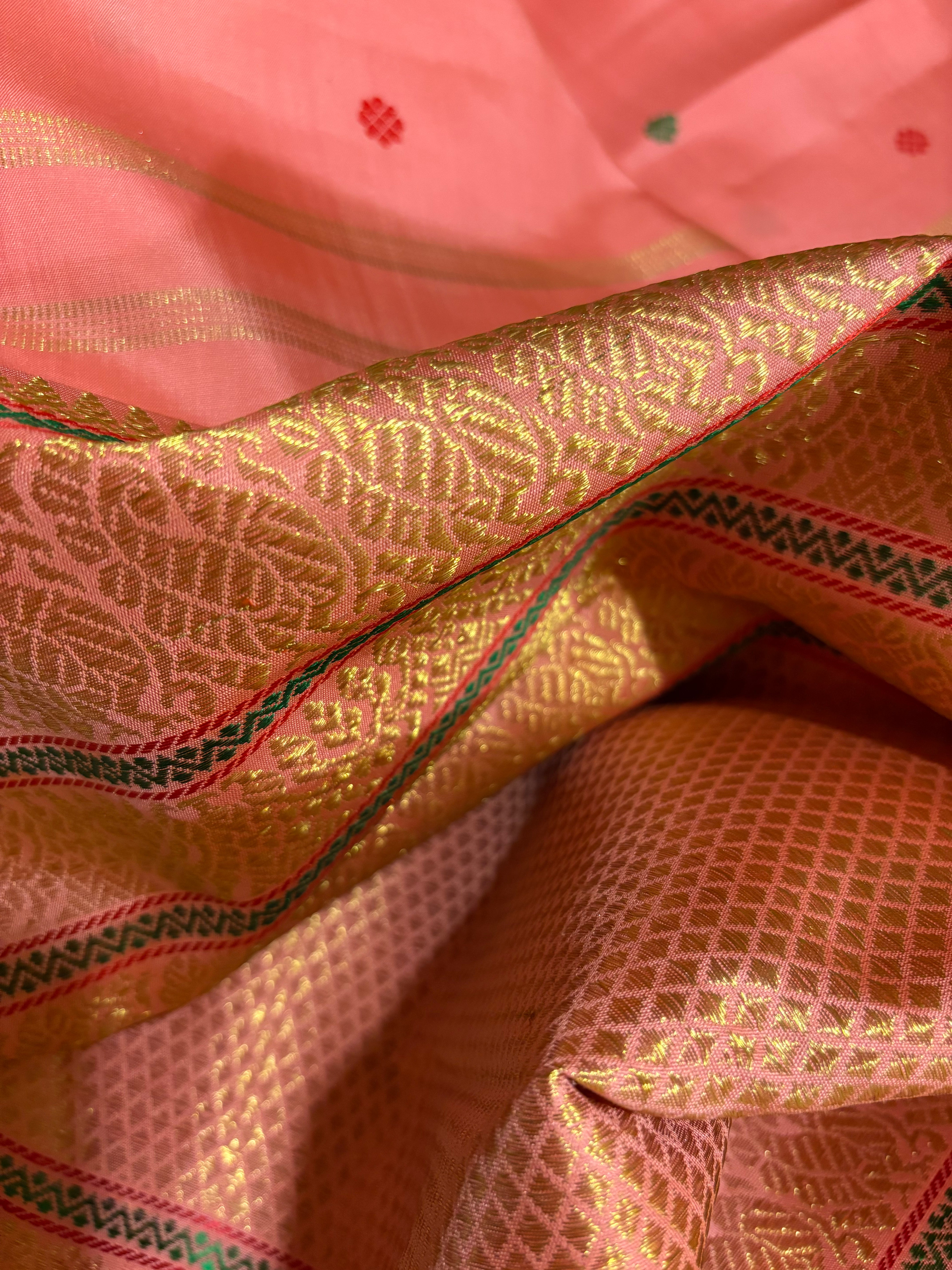 Peachy Pink Monotone Kanjivaram Silk Saree RK0584