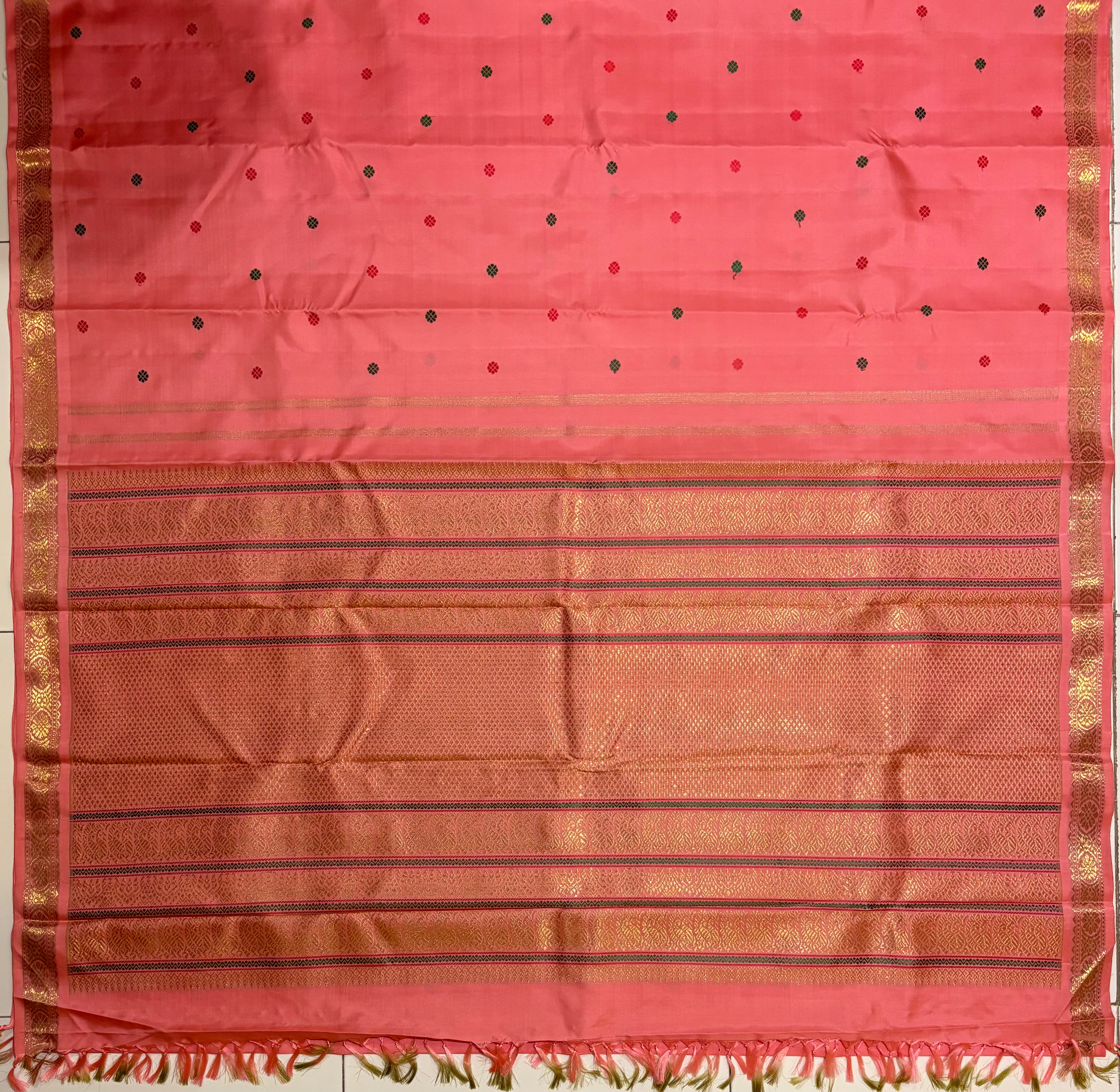 Peachy Pink Monotone Kanjivaram Silk Saree RK0584
