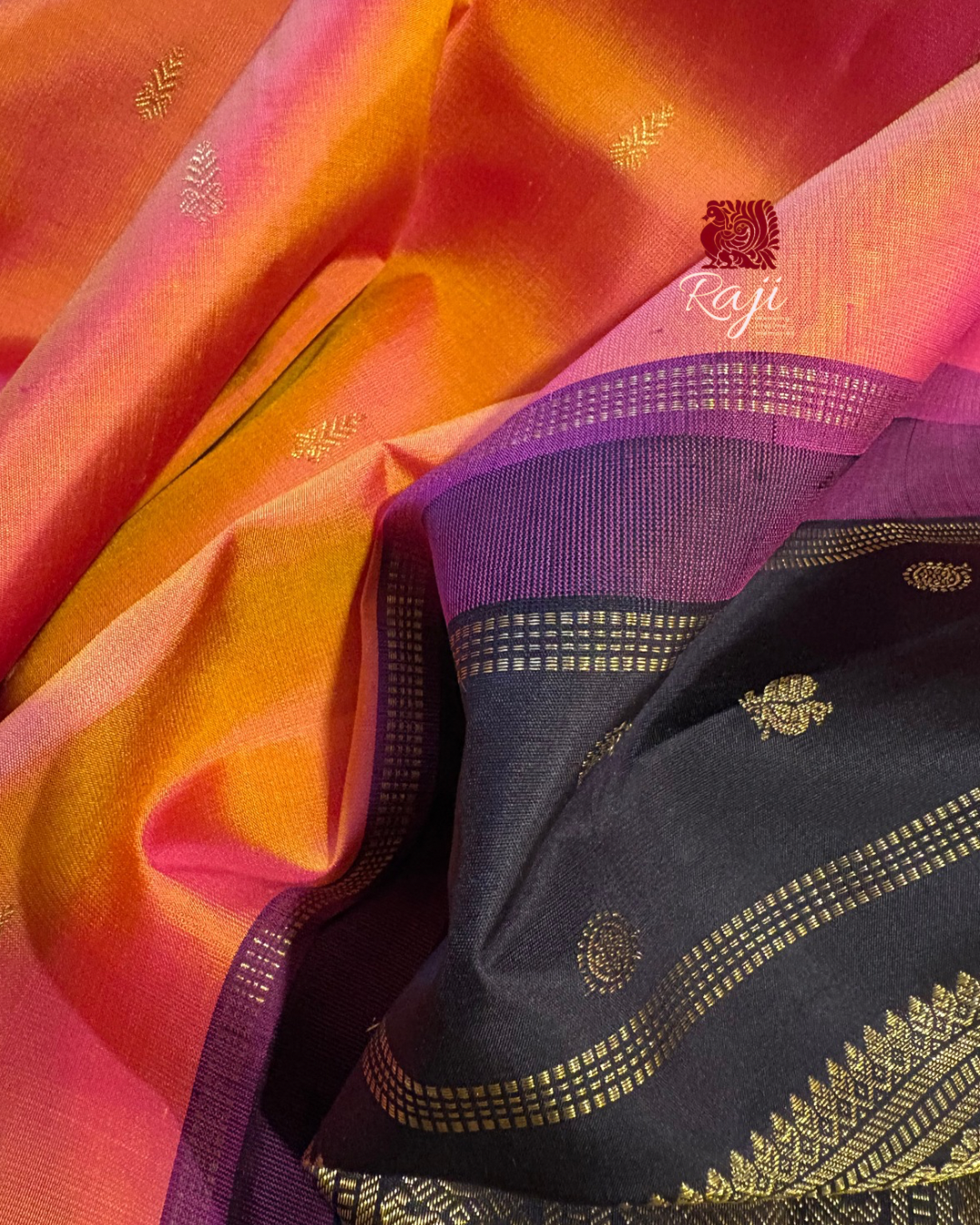 Peachy Mustard  Small Border Korvai Kanjivaram Silk Saree with Kanchana Border - RK0742
