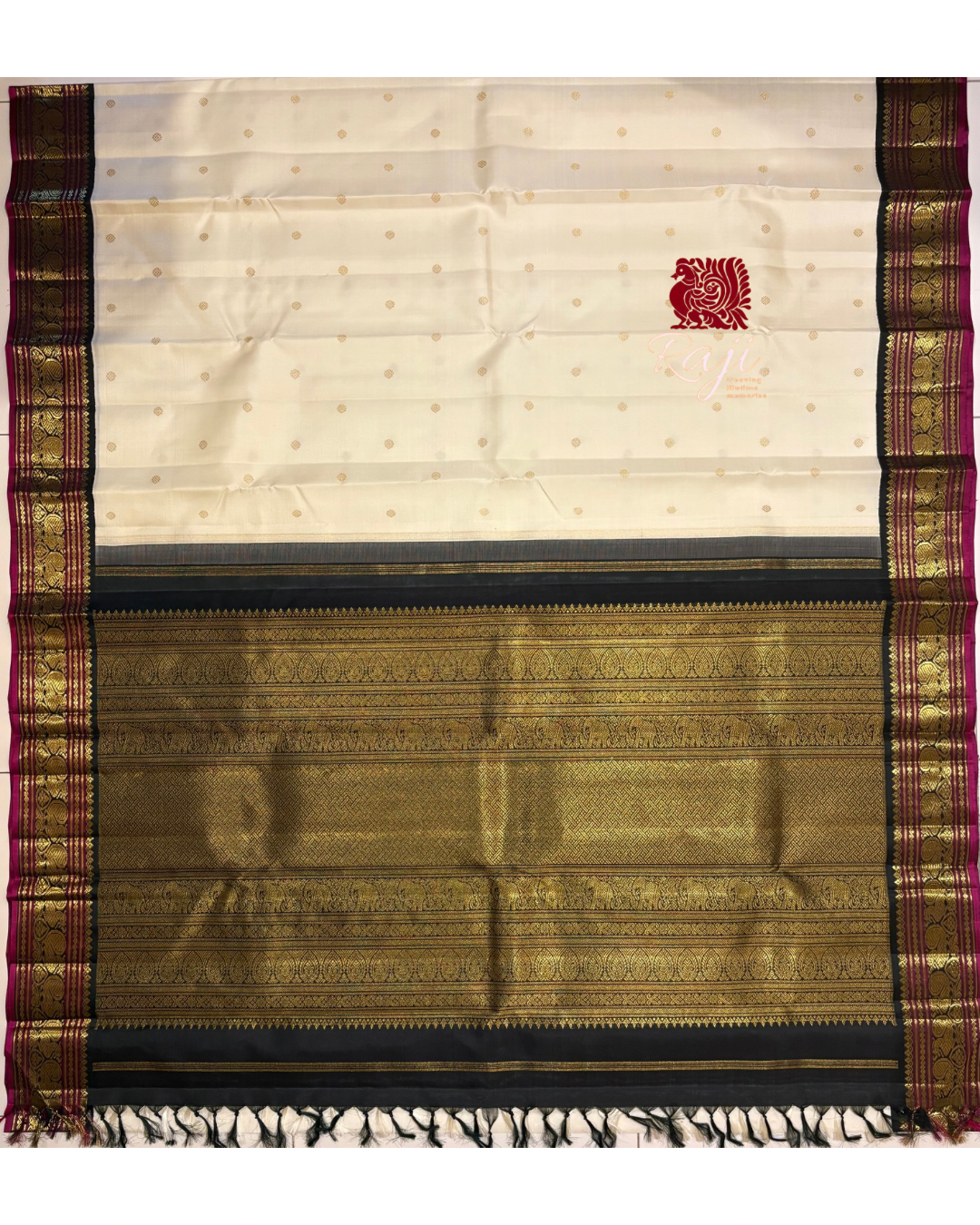 Pristine Ivory Korvai Kanjivaram Silk Saree with Kanchana border - RK0736