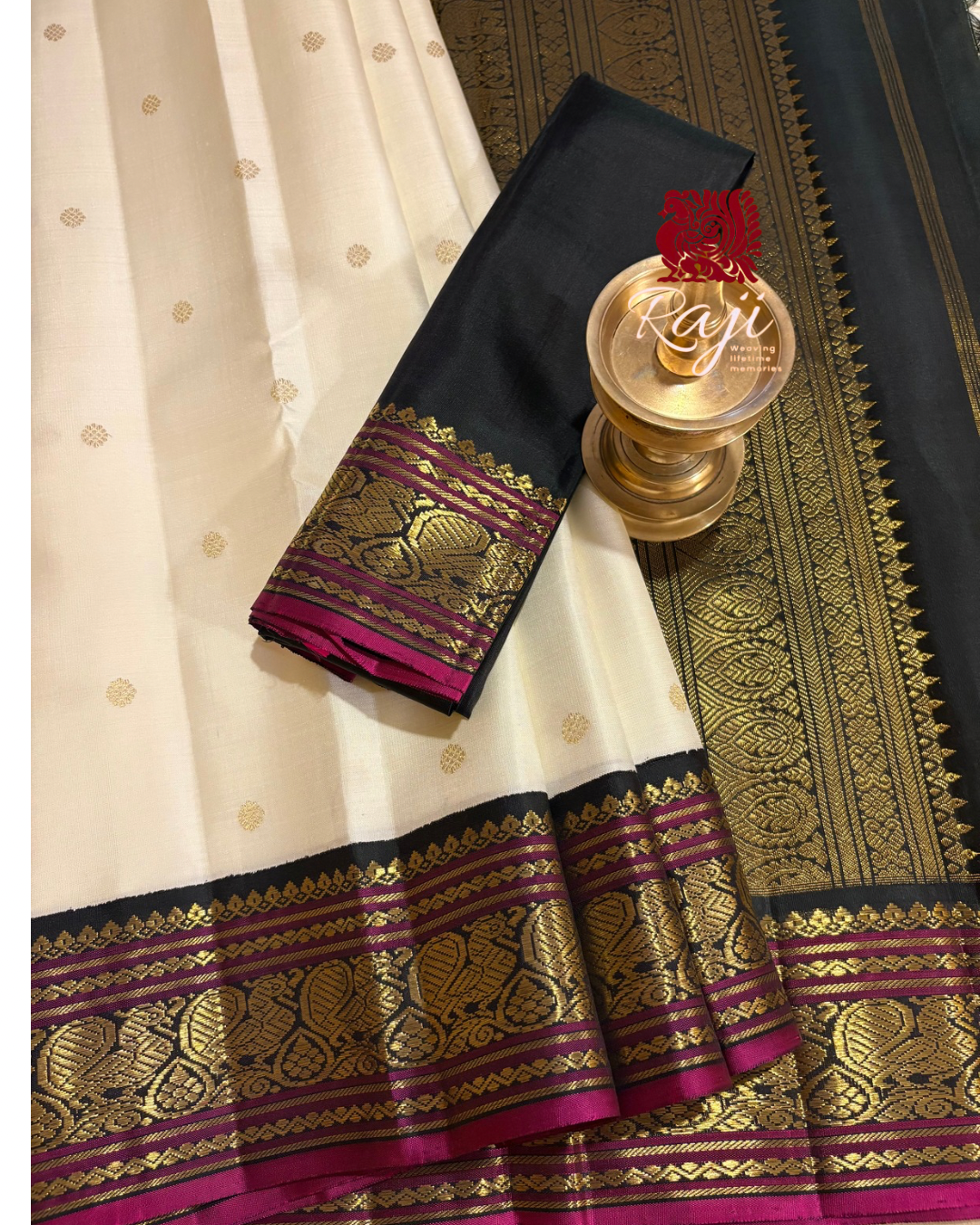 Pristine Ivory Korvai Kanjivaram Silk Saree with Kanchana border - RK0736