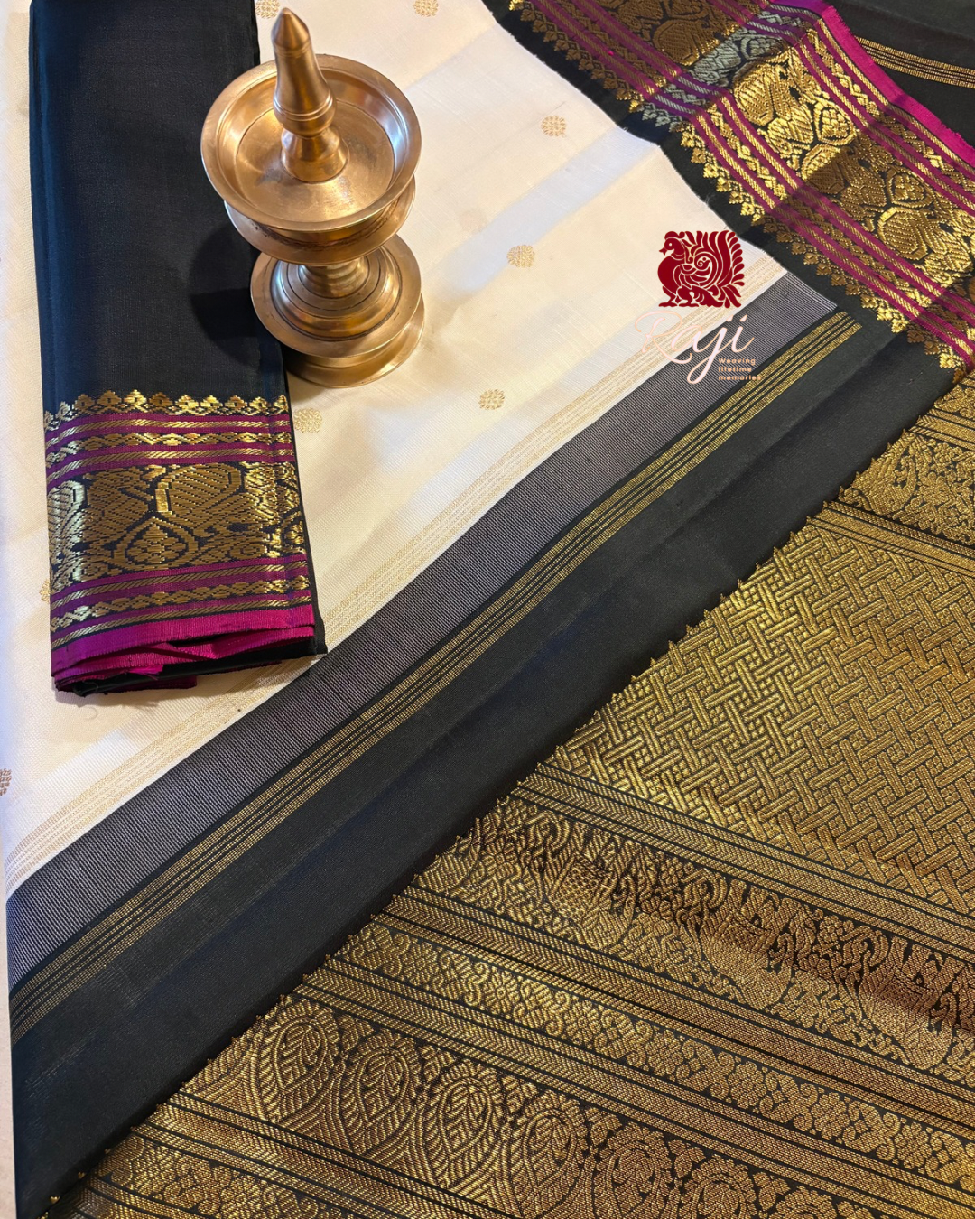 Pristine Ivory Korvai Kanjivaram Silk Saree with Kanchana border - RK0736